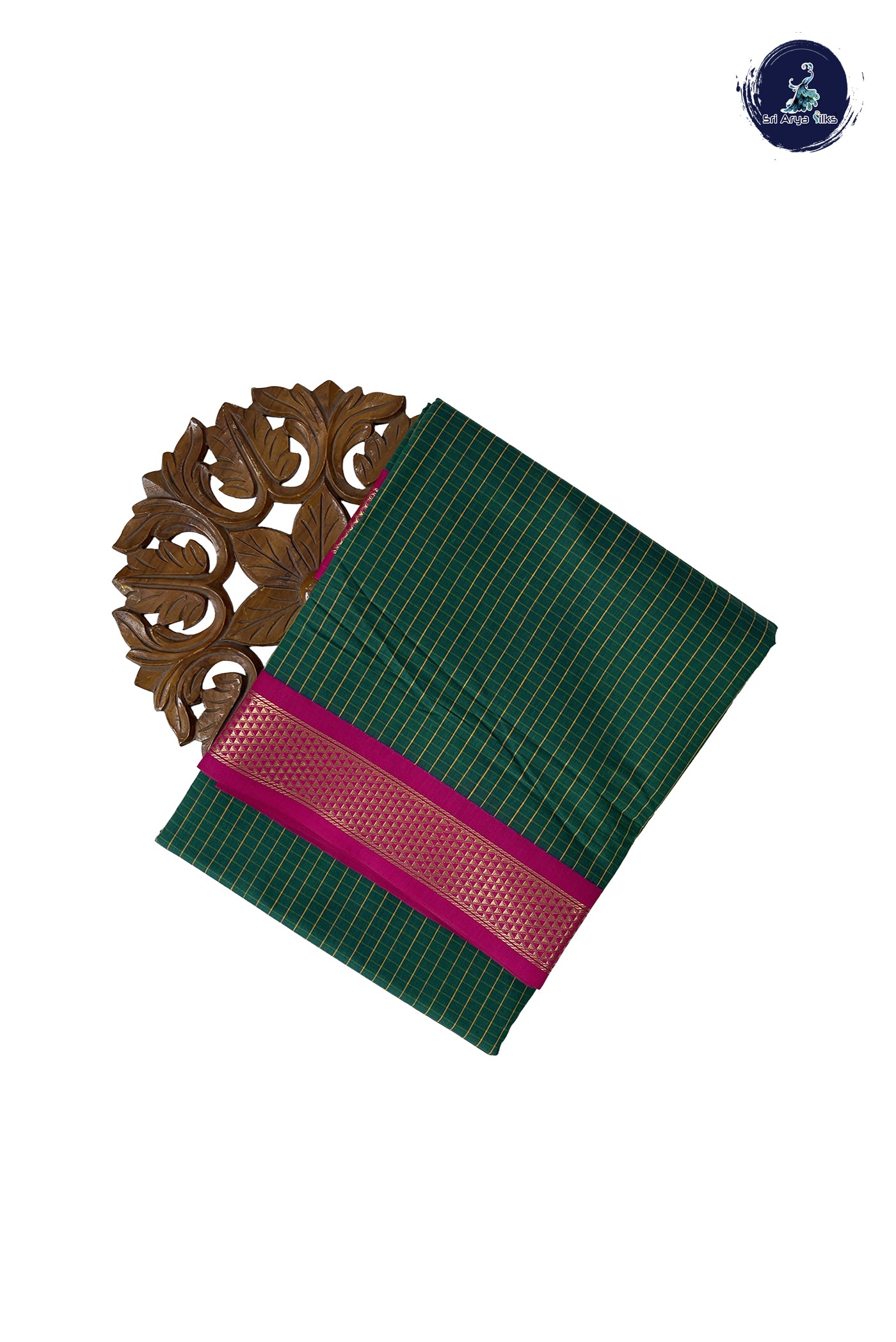 Green Madisar Semi Silk Cotton Saree With Checked Pattern