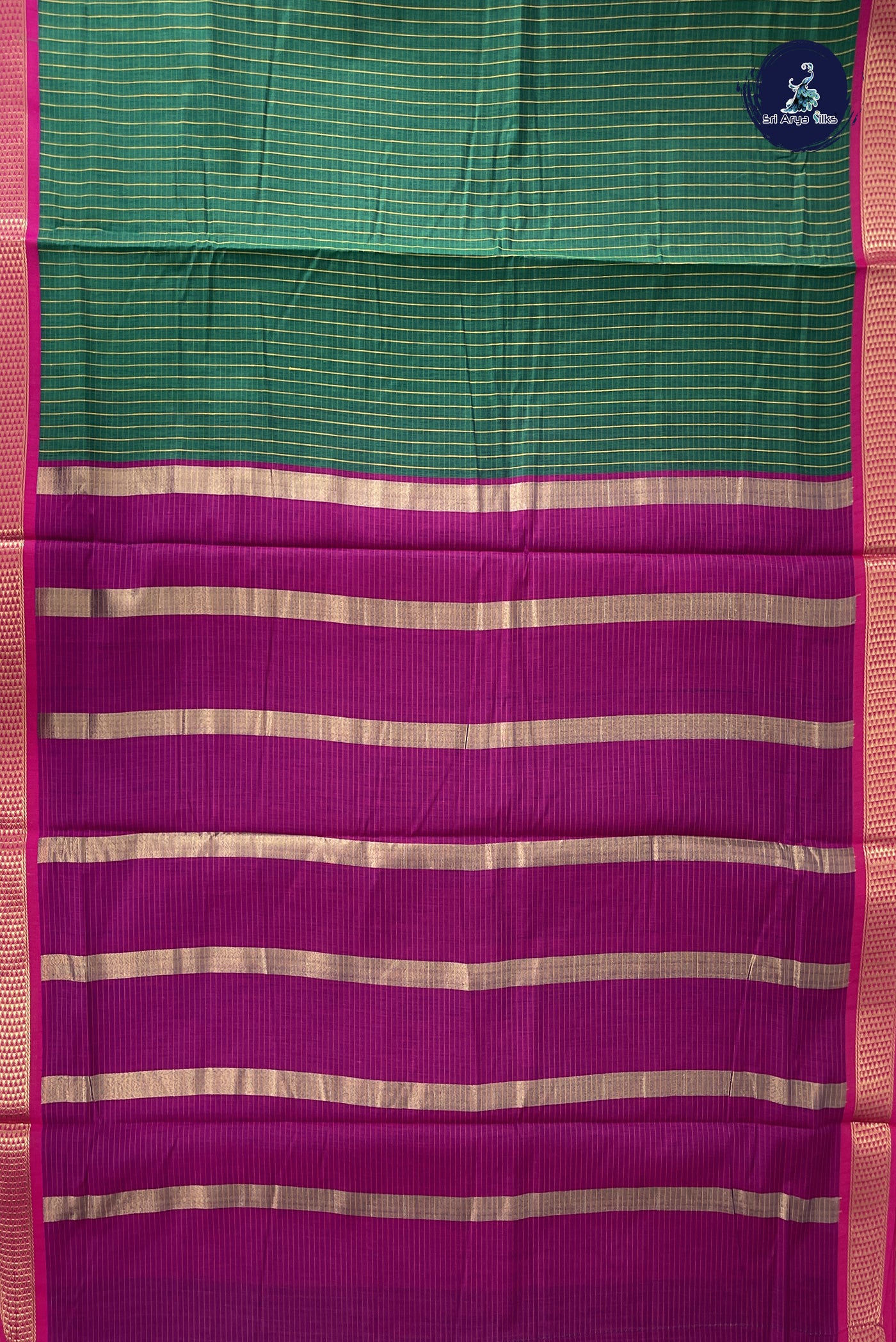 Green Madisar Semi Silk Cotton Saree With Checked Pattern