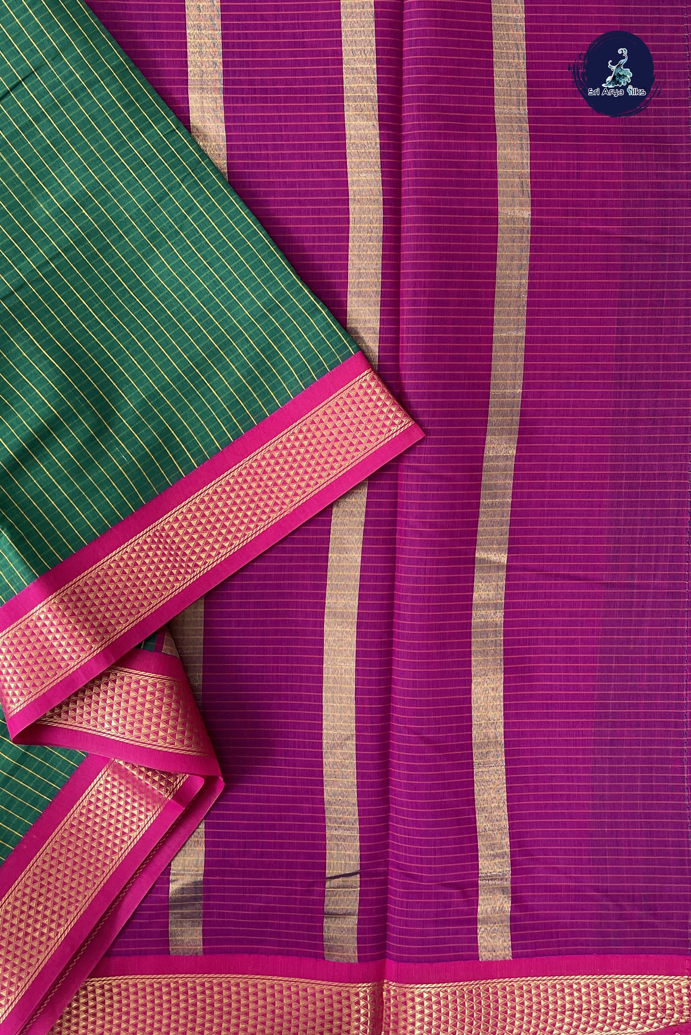 Green Madisar Semi Silk Cotton Saree With Checked Pattern