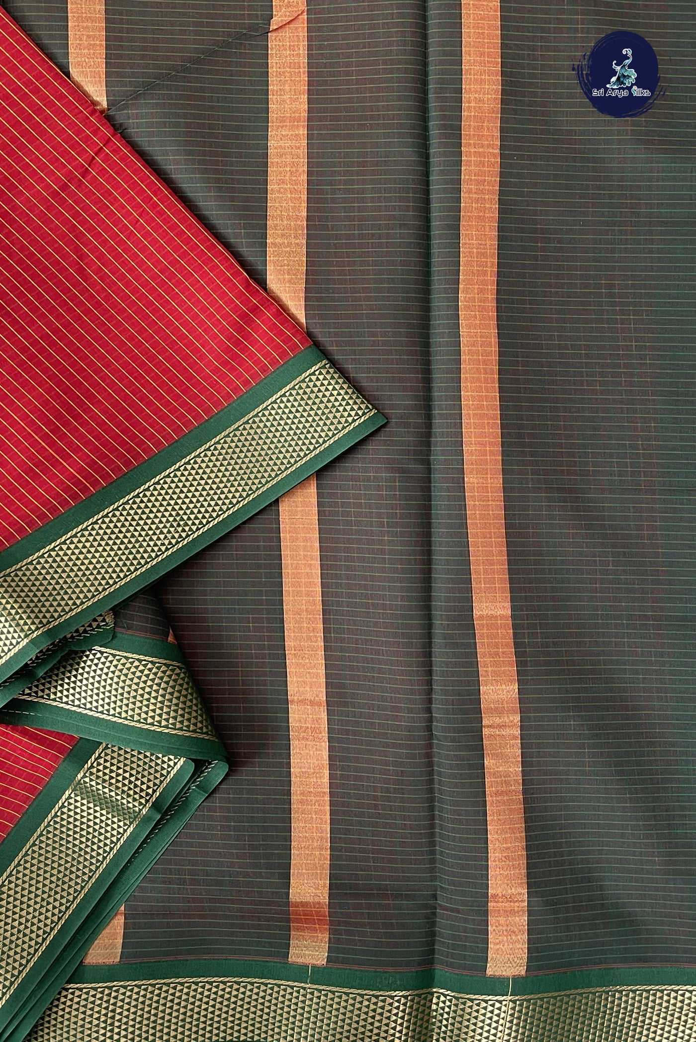 Red Madisar Semi Silk Cotton Saree With Checked Pattern