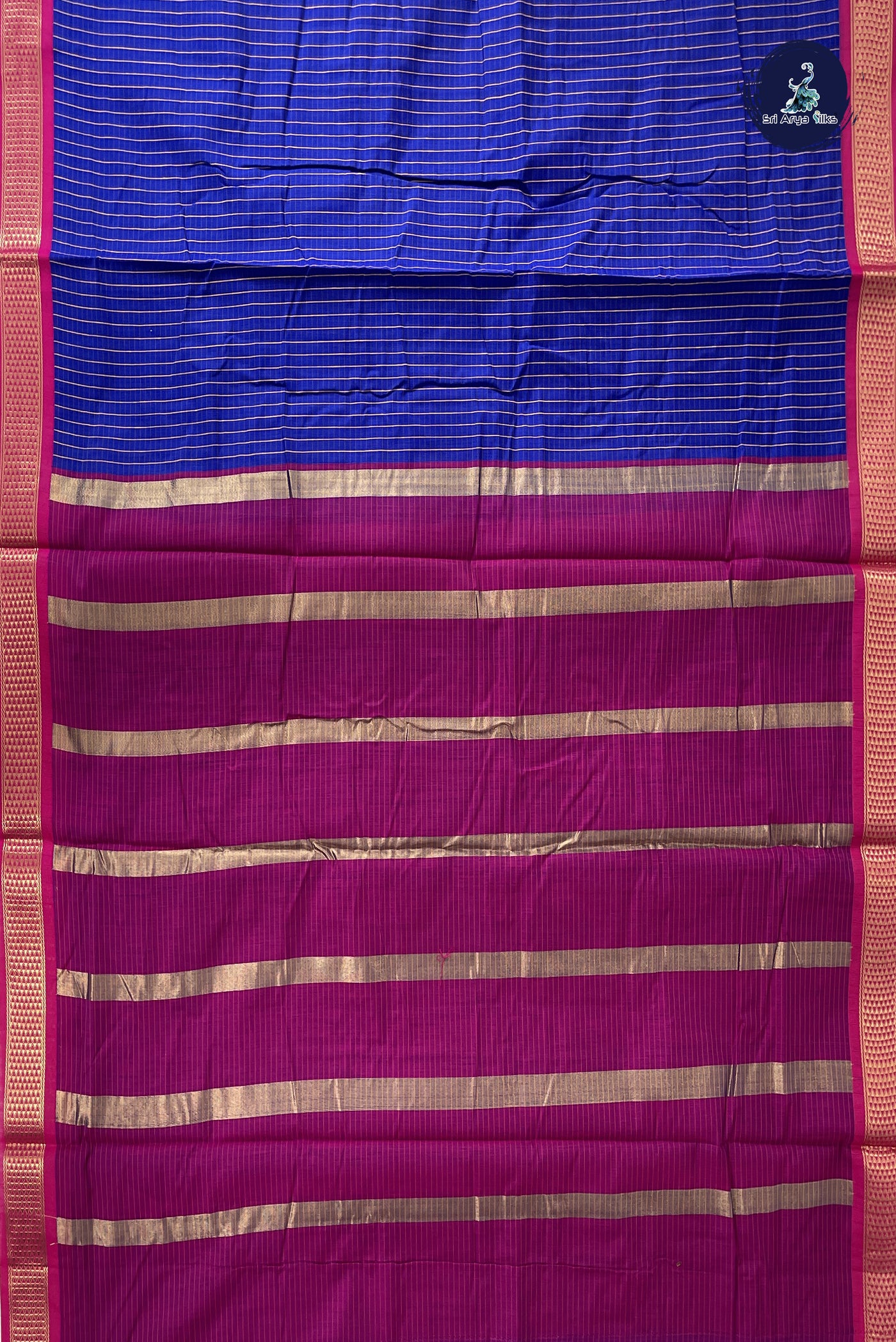 MS Blue Madisar Semi Silk Cotton Saree With Checked Pattern