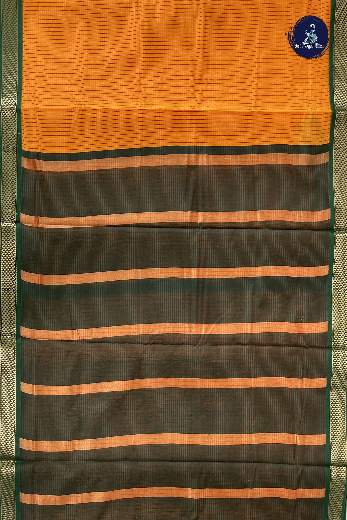 Yellowish Orange Madisar Semi Silk Cotton Saree With Checked Pattern