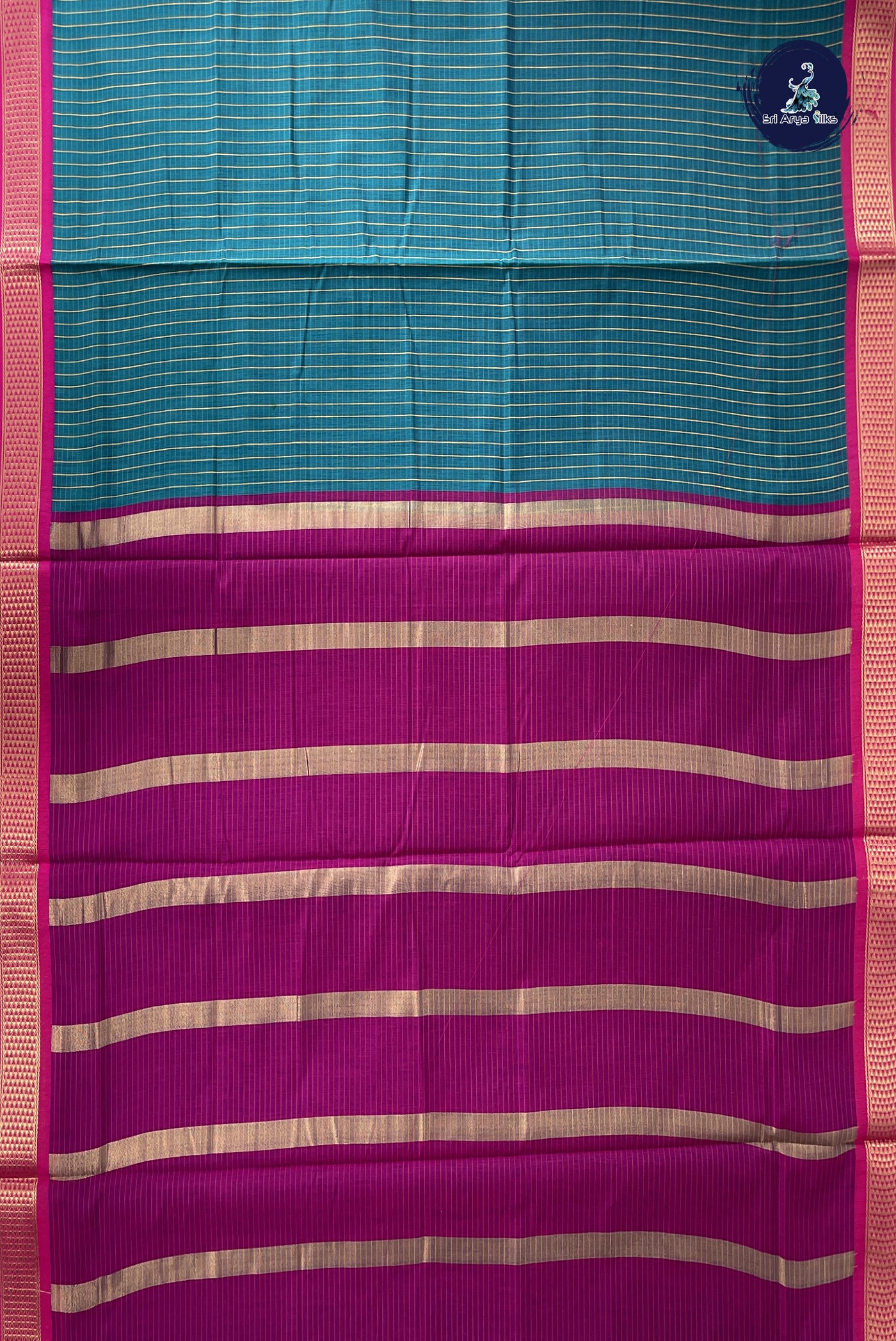 Sapphire Green Madisar Semi Silk Cotton Saree With Checked Pattern