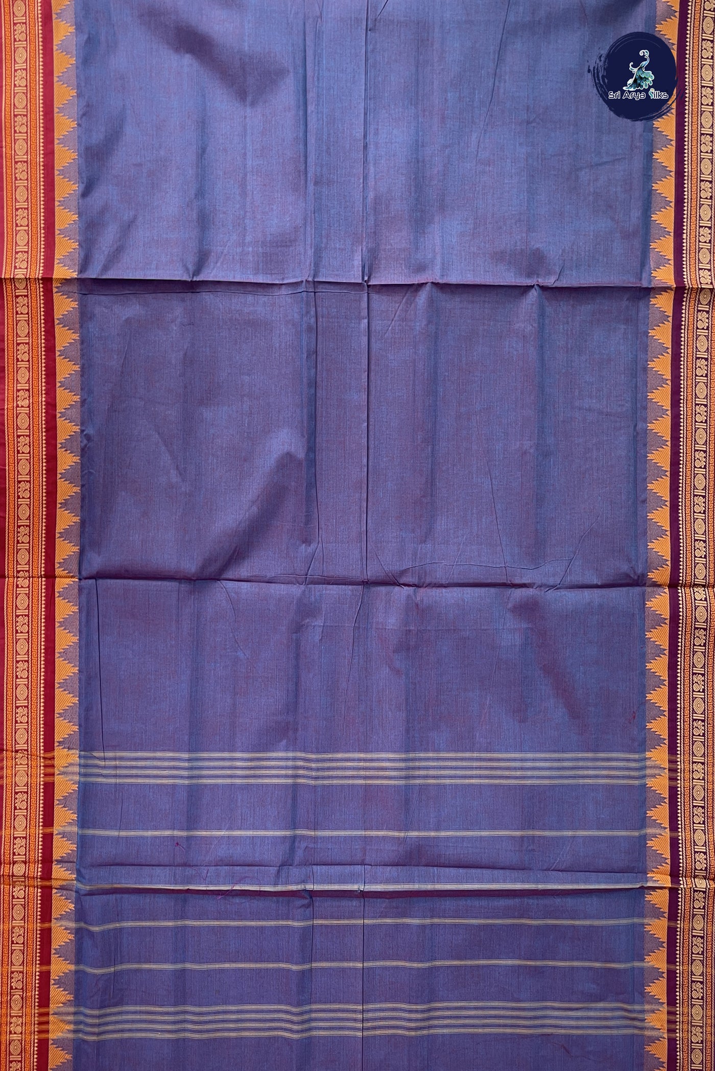 Dual Tone Blue 10 Yards Madisar Cotton Saree With Plain Pattern