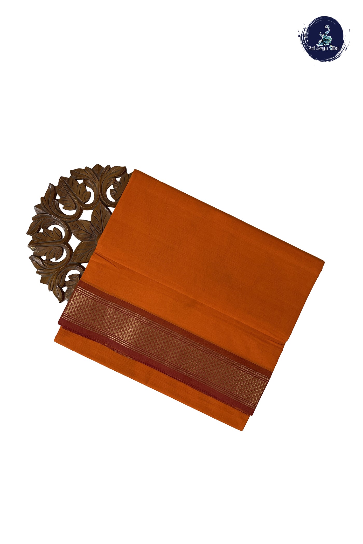Yellowish Orange 10 Yards Madisar Cotton Saree With Plain Pattern