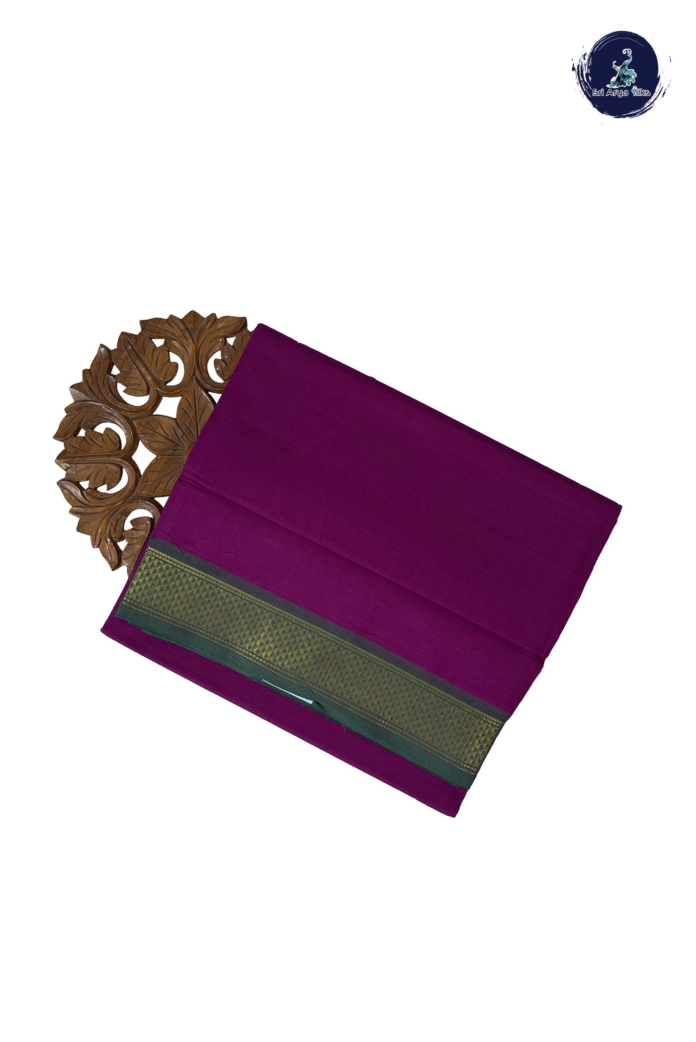 Purple 10 Yards Madisar Cotton Saree With Plain Pattern