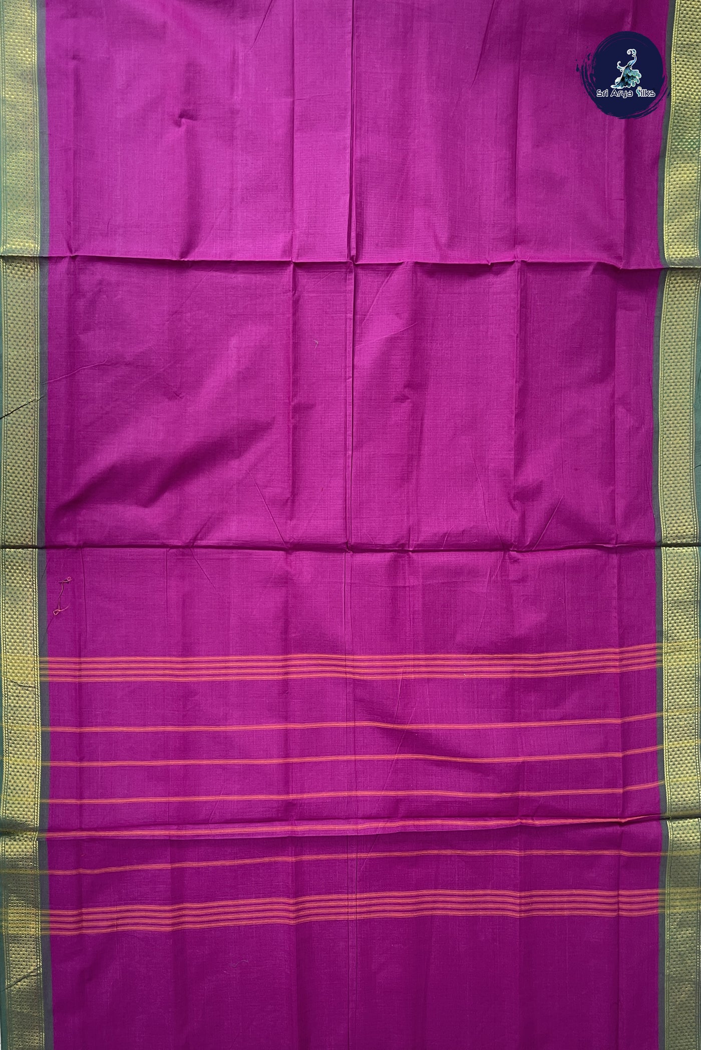 Purple 10 Yards Madisar Cotton Saree With Plain Pattern