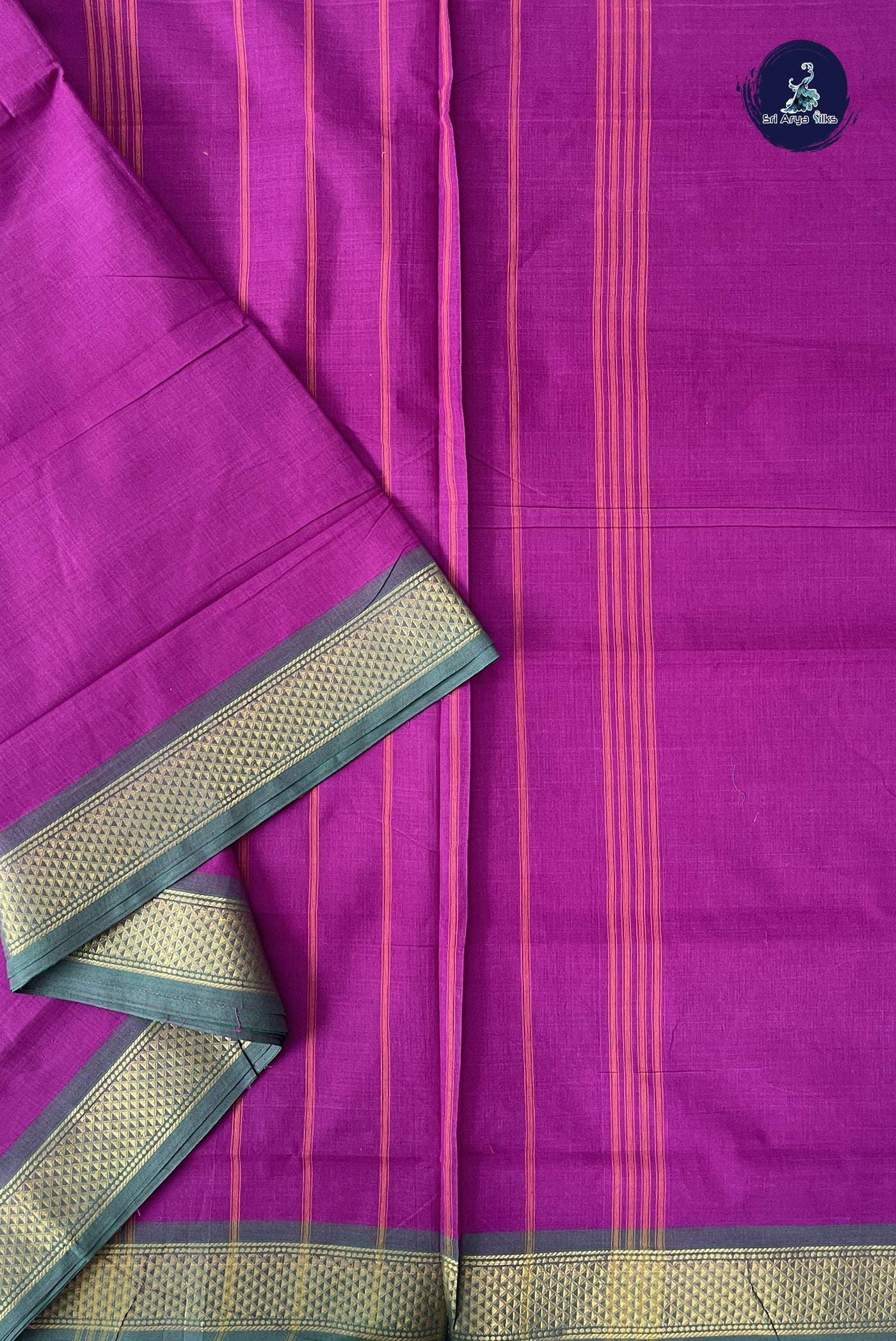 Purple 10 Yards Madisar Cotton Saree With Plain Pattern