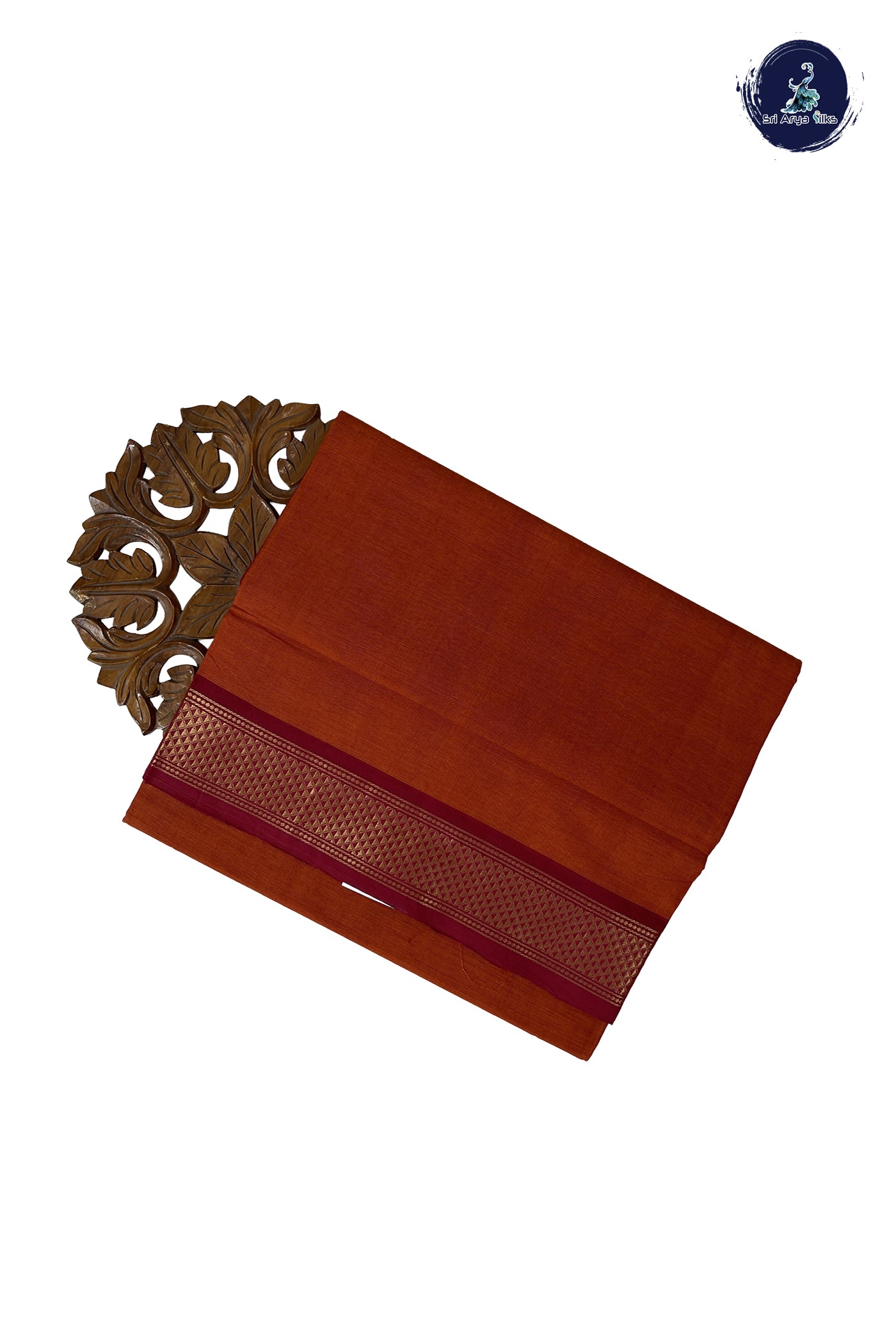 Rust 10 Yards Madisar Cotton Saree With Plain Pattern