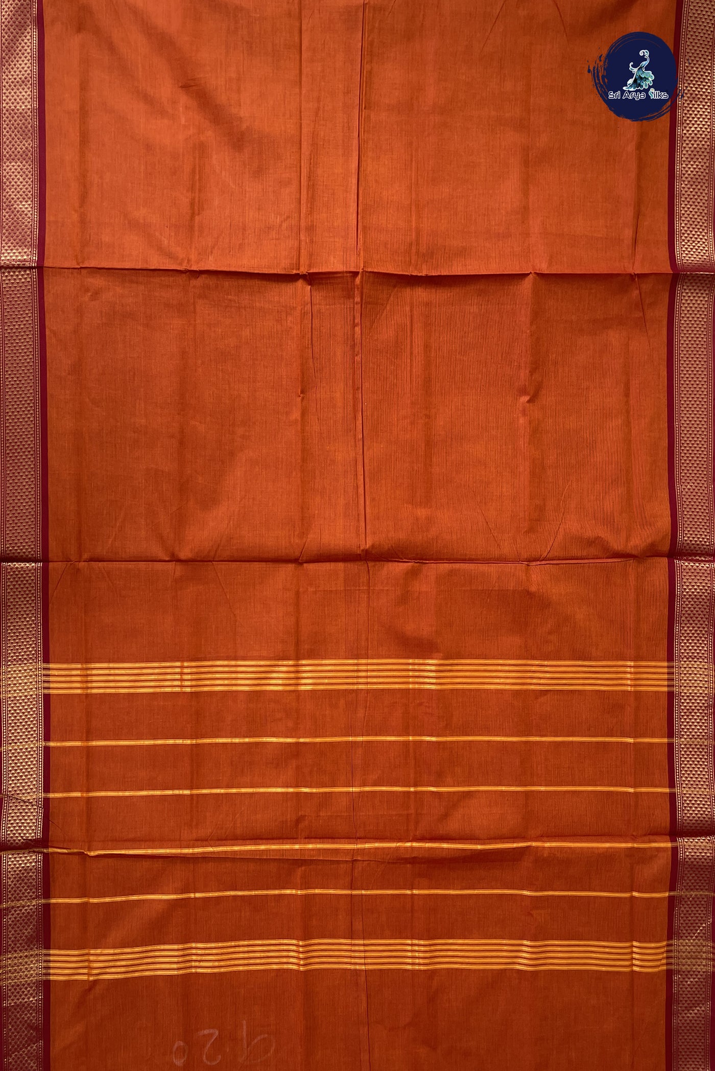 Rust 10 Yards Madisar Cotton Saree With Plain Pattern