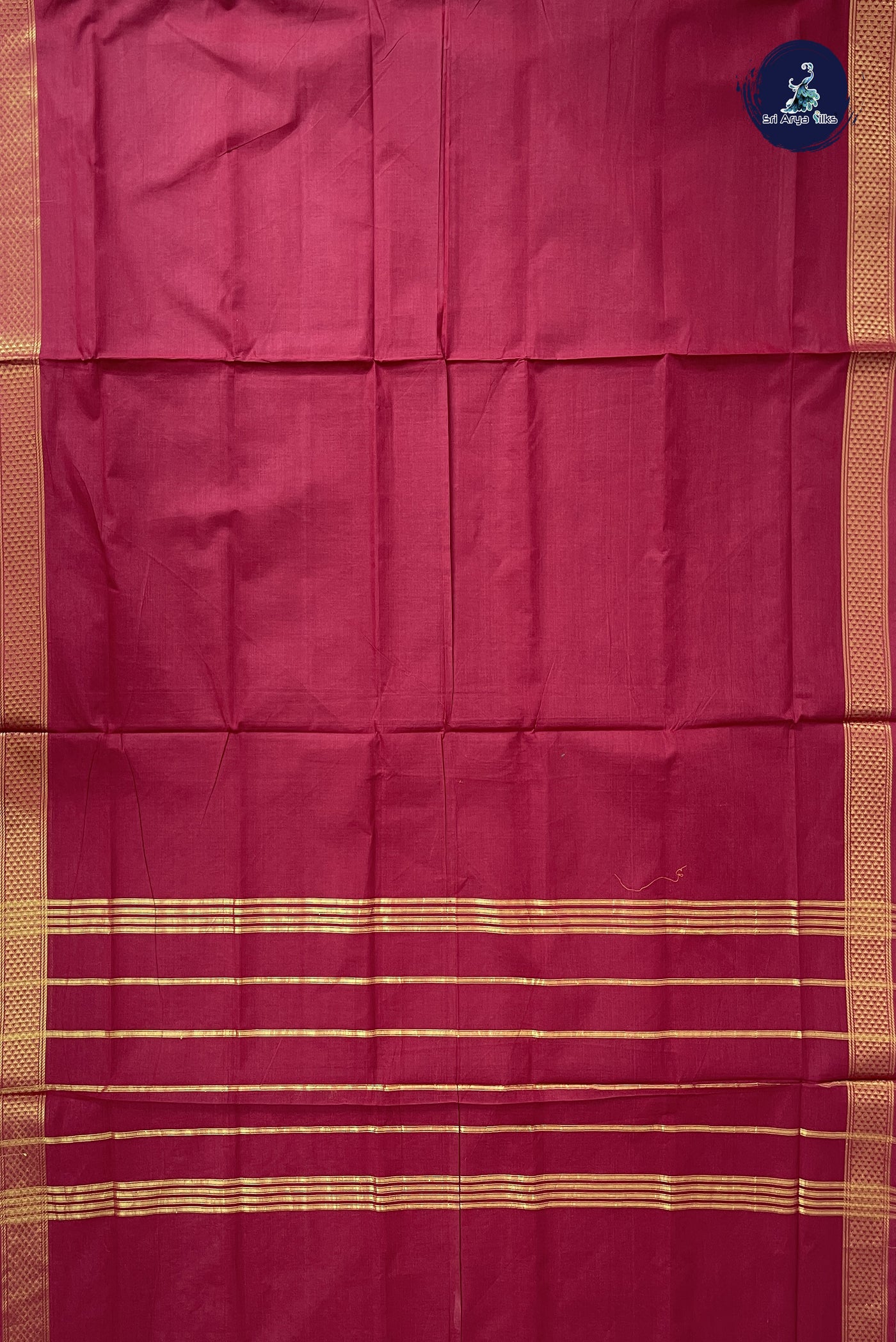 Maroon 10 Yards Madisar Cotton Saree With Plain Pattern