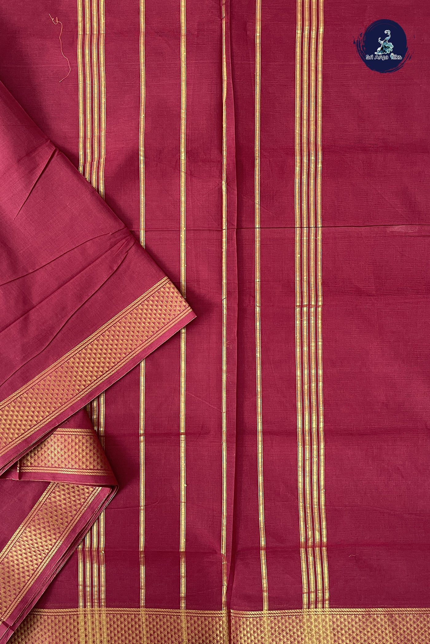 Maroon 10 Yards Madisar Cotton Saree With Plain Pattern