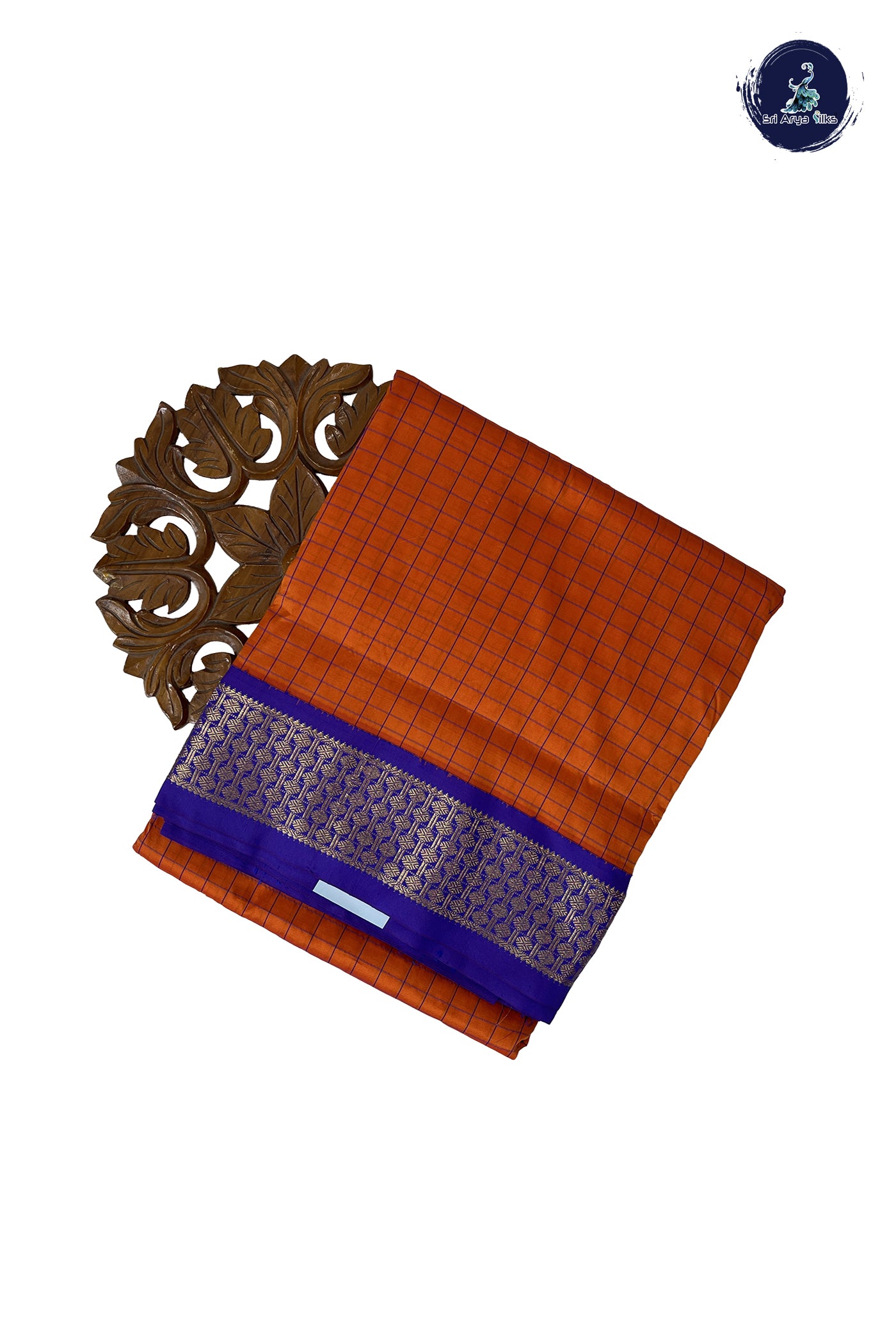 Orange Madisar Semi Silk Saree With Checked Pattern