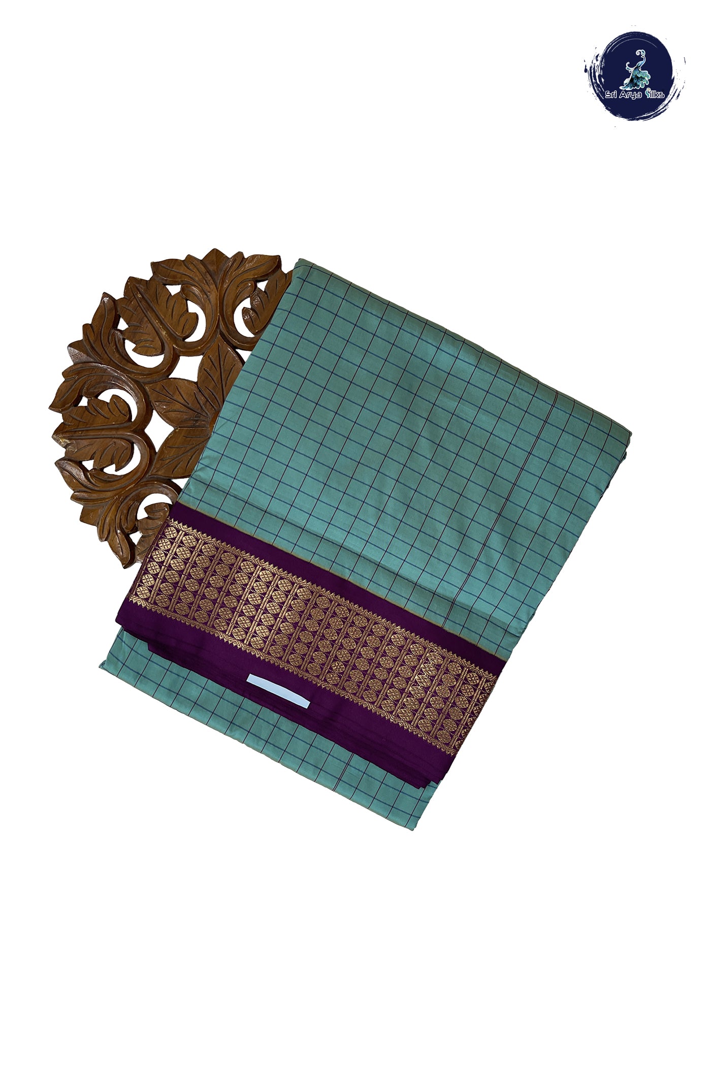 Turquoise Madisar Semi Silk Saree With Checked Pattern