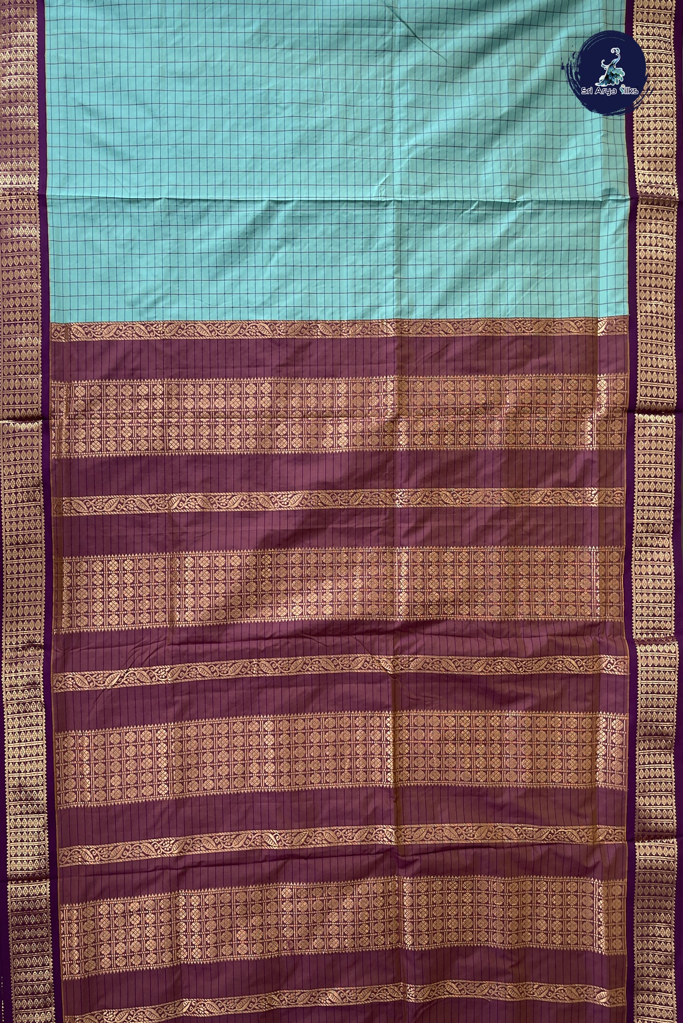 Turquoise Madisar Semi Silk Saree With Checked Pattern