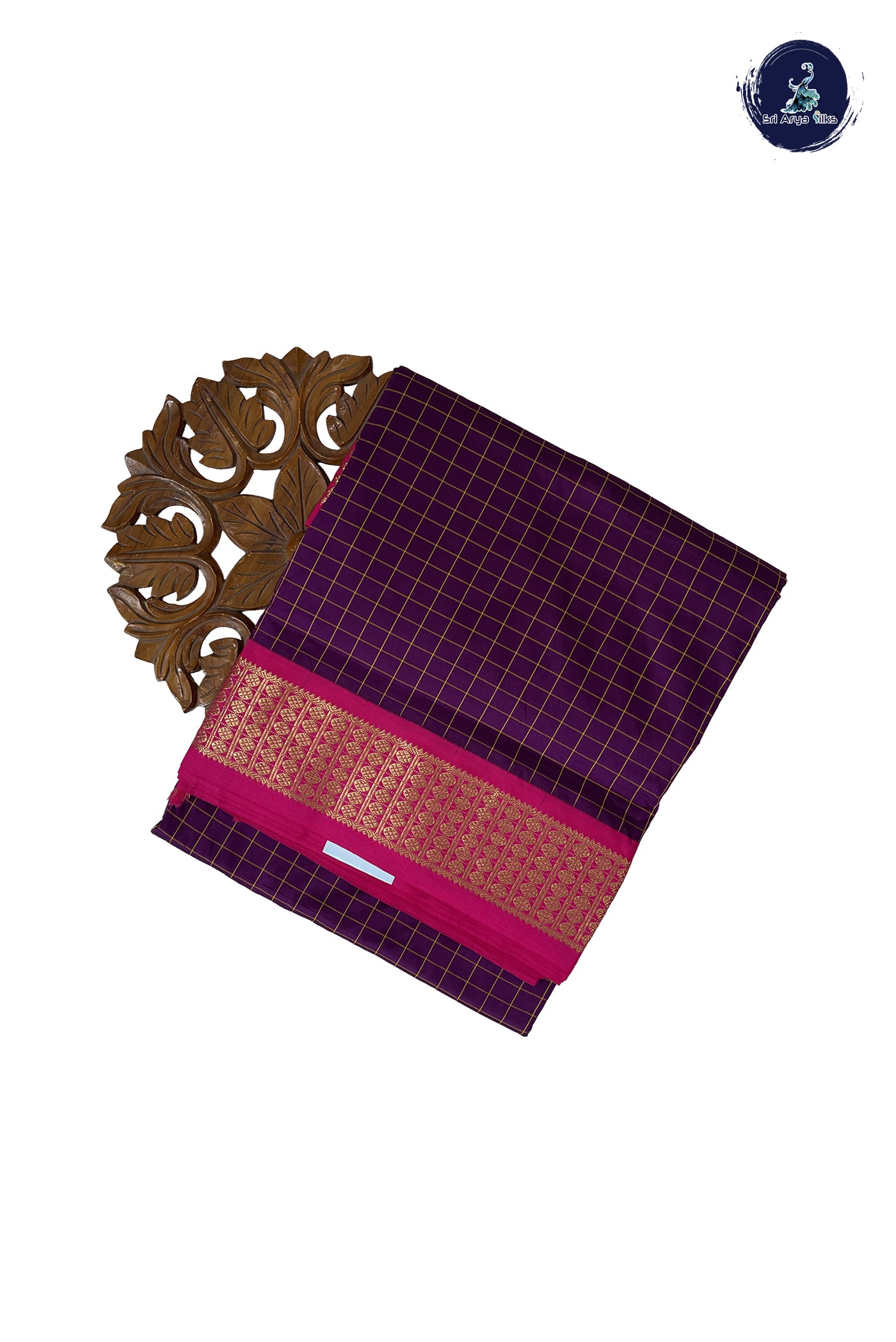 Dark Plum Madisar Semi Silk Saree With Checked Pattern
