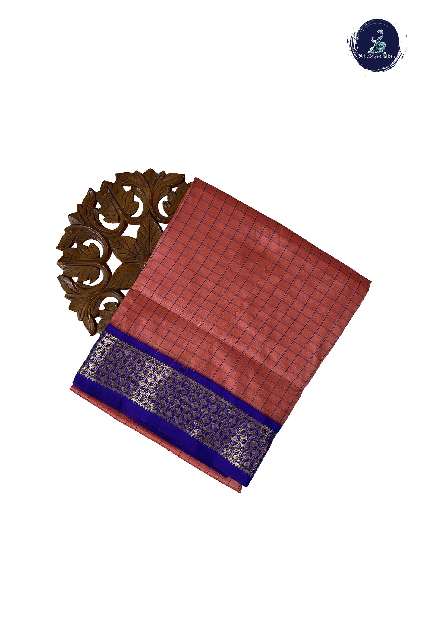 Peach Pink Madisar Semi Silk Saree With Checked Pattern