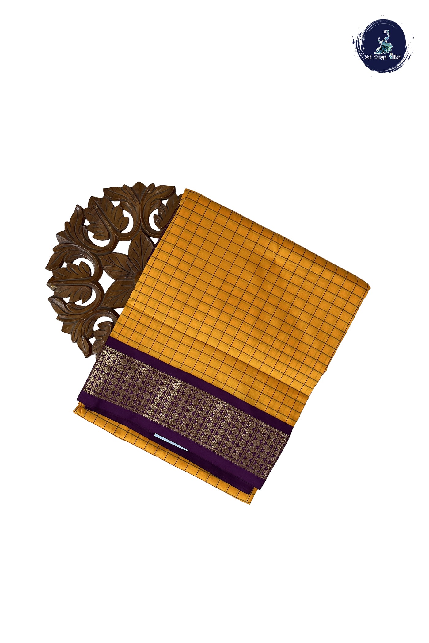 Yellow Madisar Semi Silk Saree With Checked Pattern