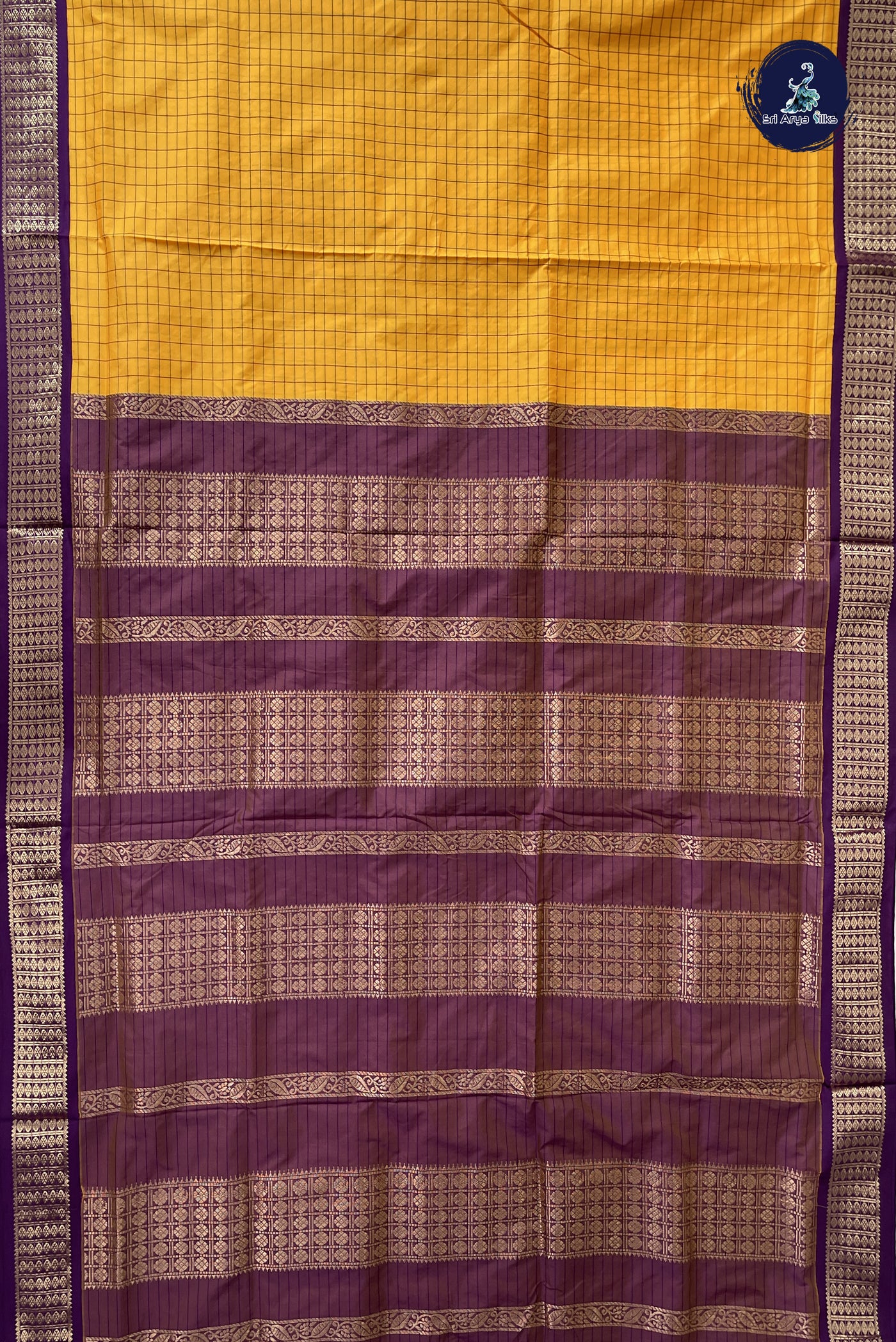 Yellow Madisar Semi Silk Saree With Checked Pattern