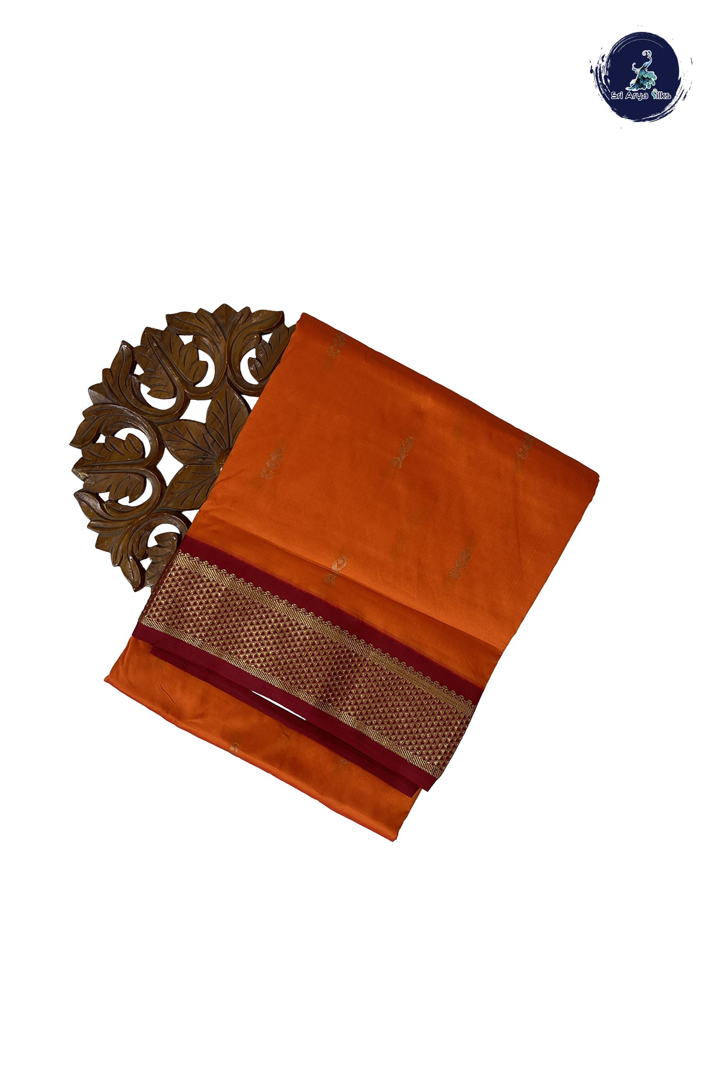 Orange Madisar Semi Silk Saree With Zari Buttas Pattern