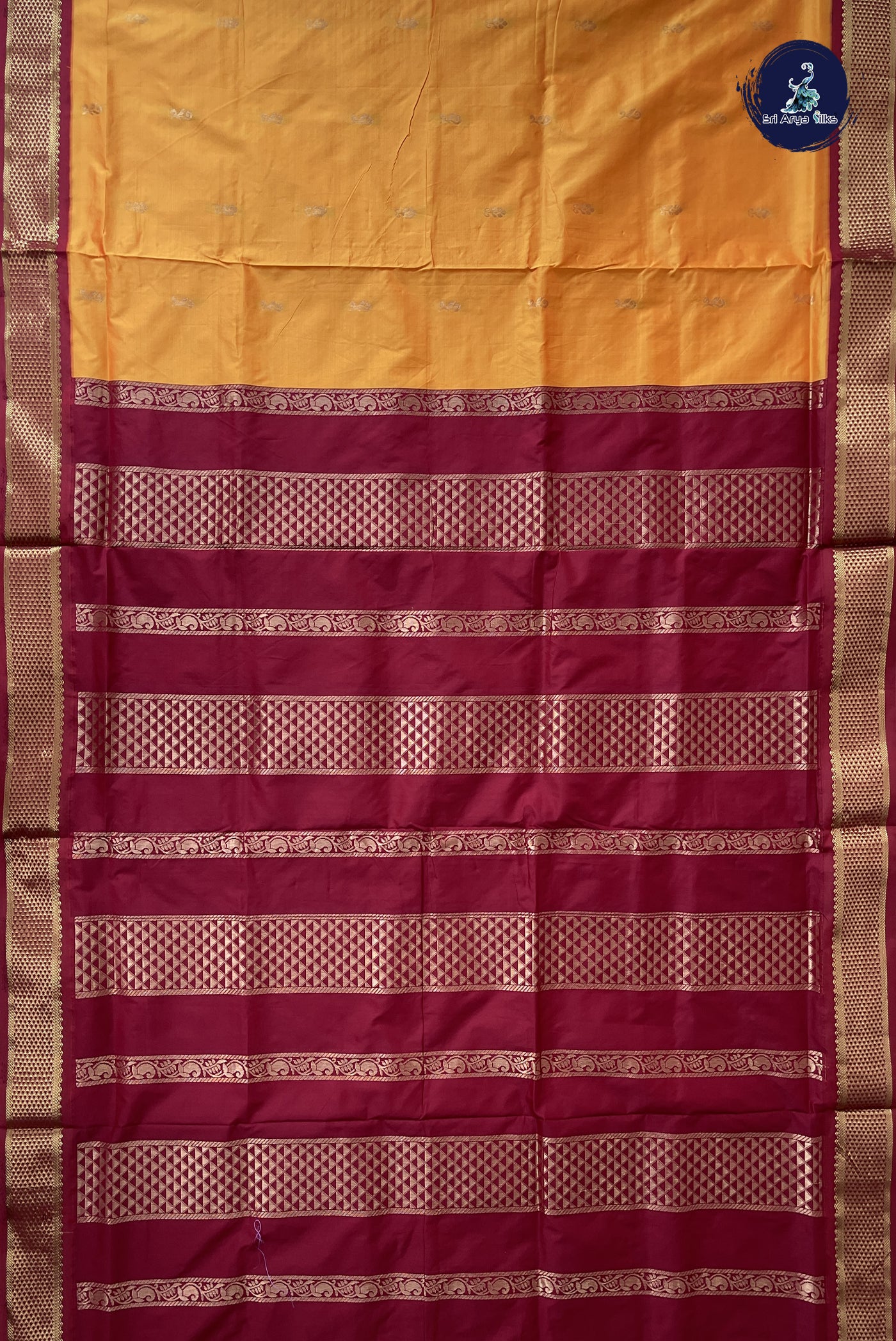 Mango Yellow Madisar Semi Silk Saree With Zari Buttas Pattern