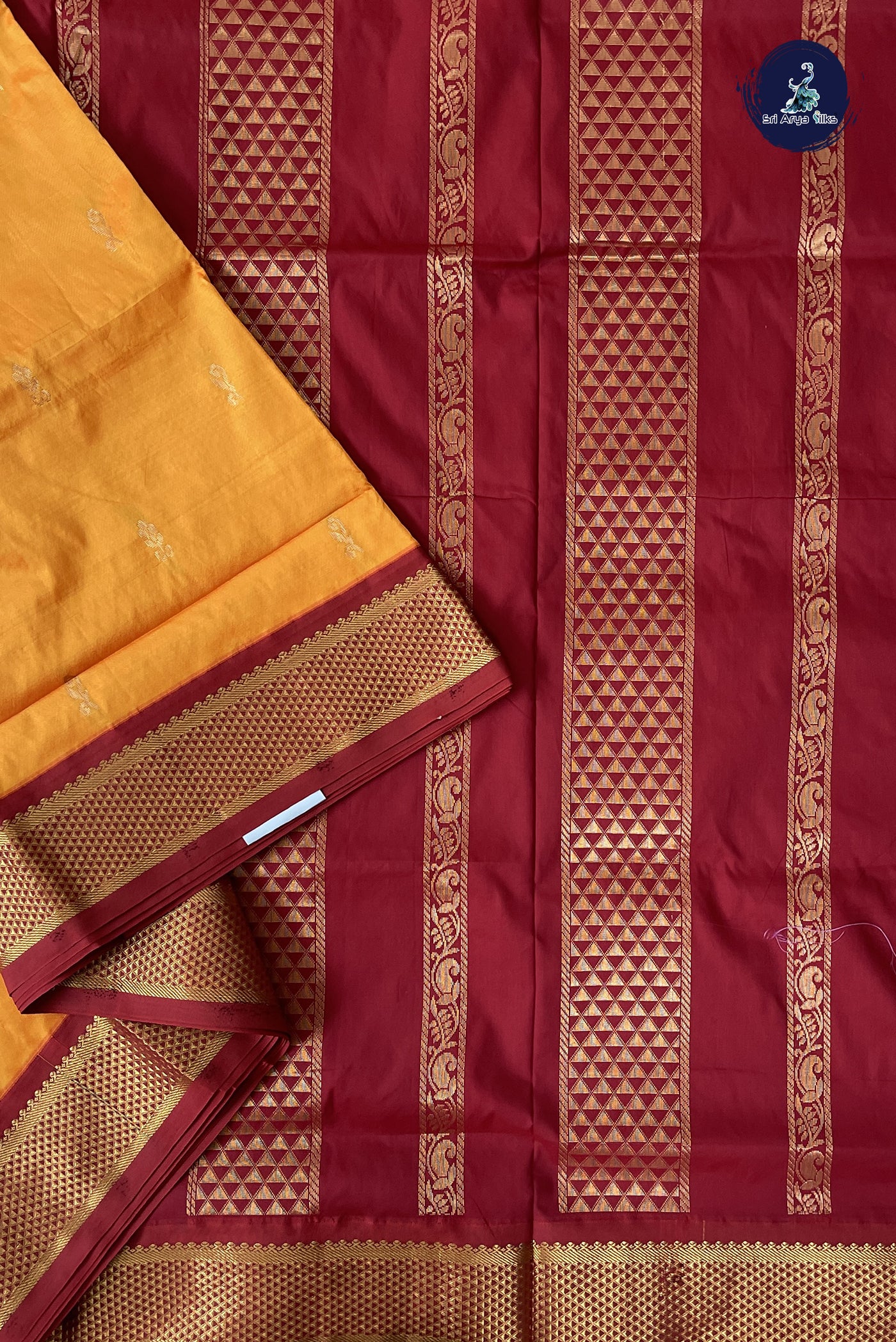 Mango Yellow Madisar Semi Silk Saree With Zari Buttas Pattern