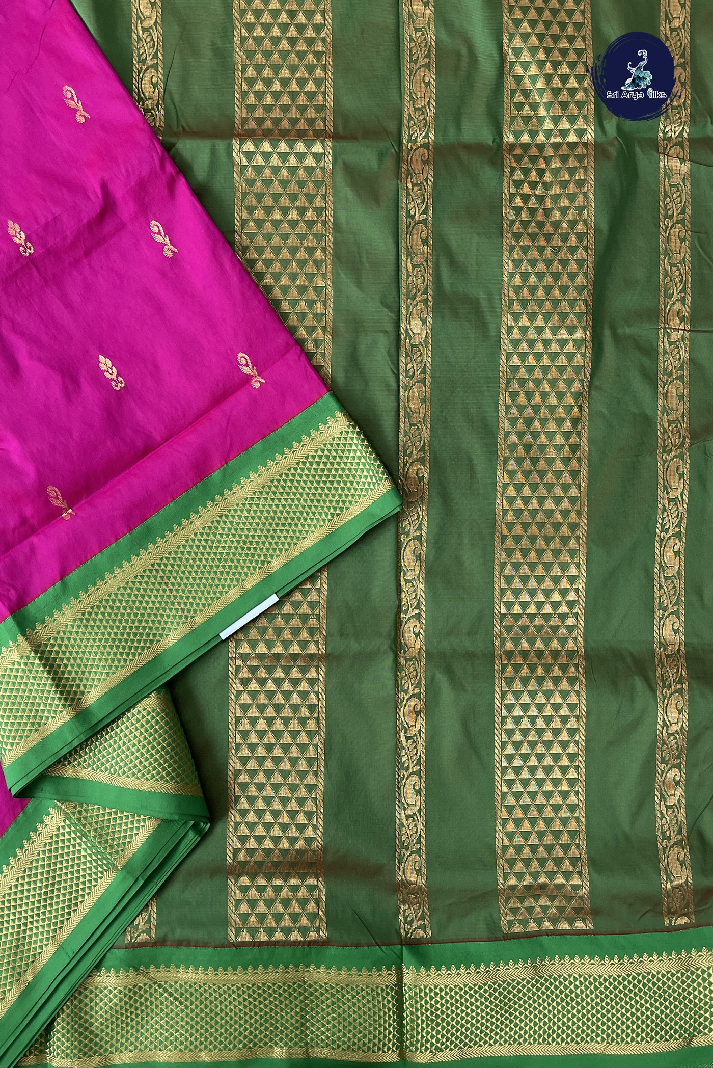 Magenta Madisar Semi Silk Saree With Zari Buttas Pattern