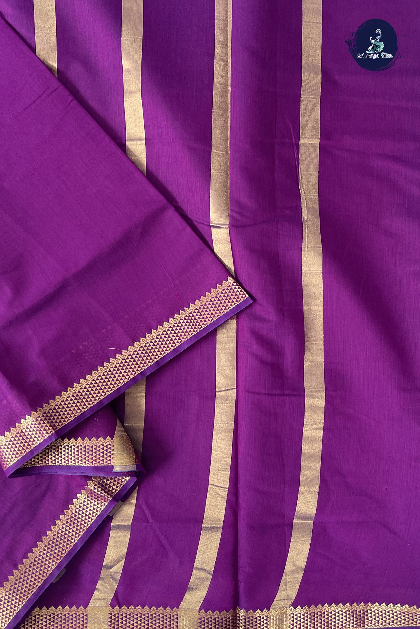 Purple Madisar Semi Silk Cotton Saree With Plain Pattern