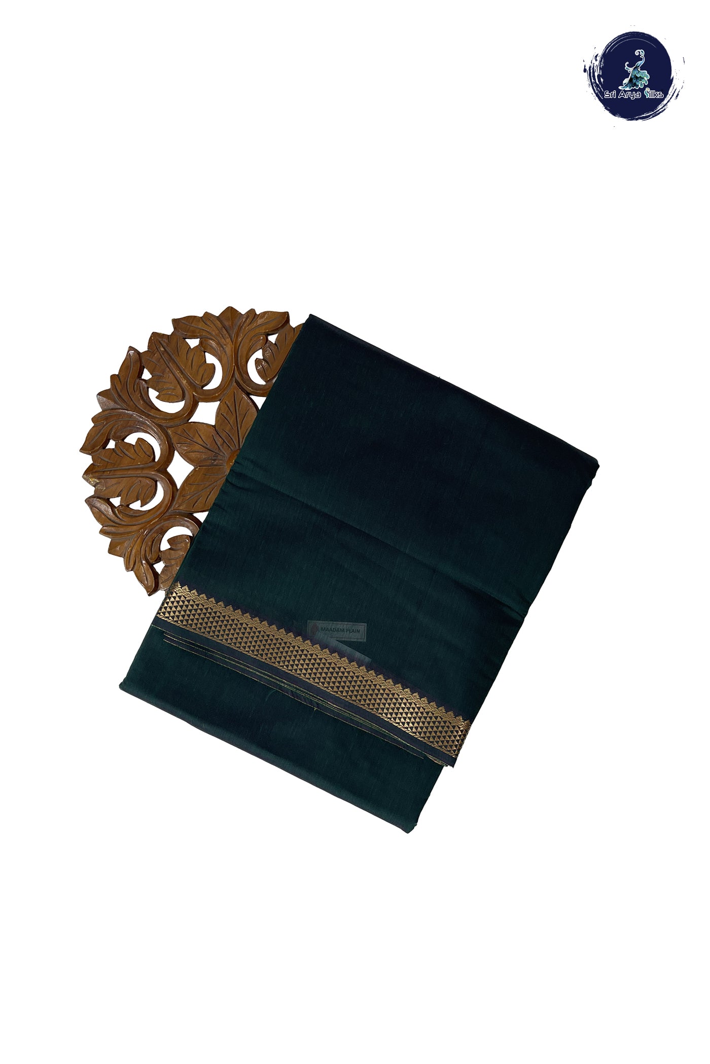 Bottle Green Madisar Semi Silk Cotton Saree With Plain Pattern