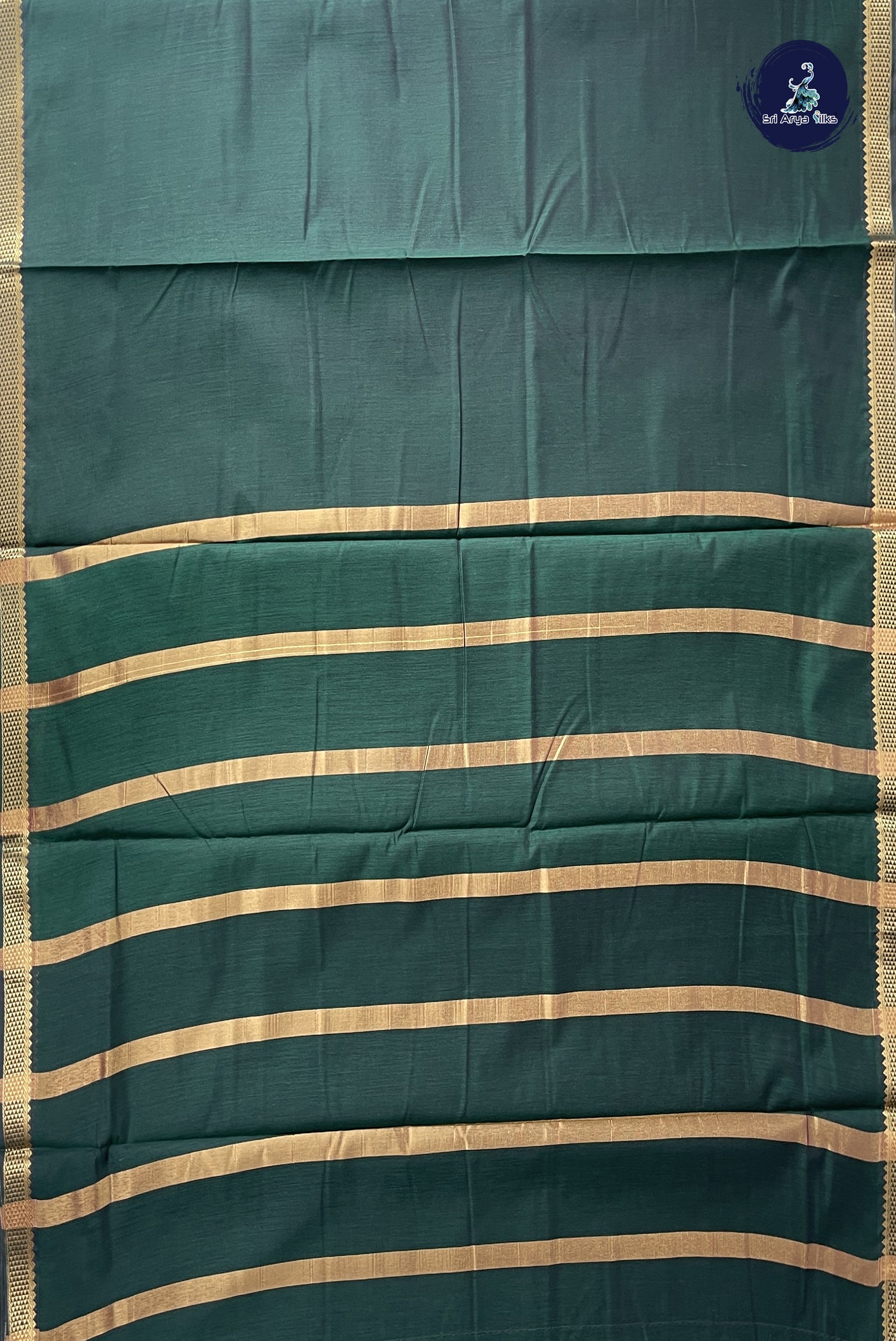 Bottle Green Madisar Semi Silk Cotton Saree With Plain Pattern