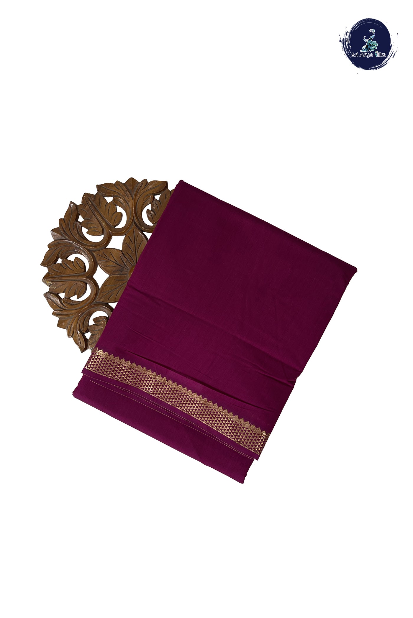 Burgundy Madisar Semi Silk Cotton Saree With Plain Pattern