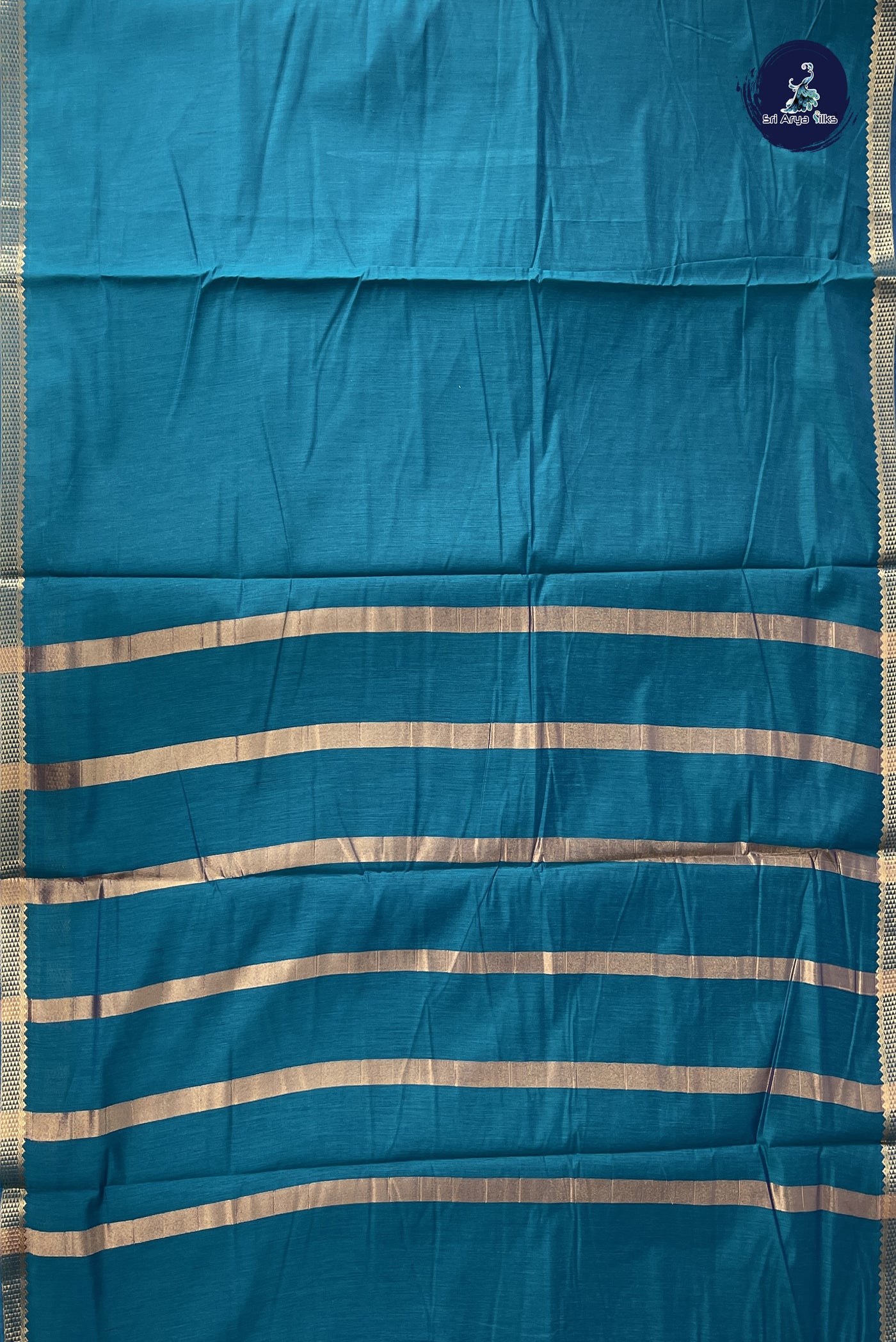 Sapphire Green Madisar Semi Silk Cotton Saree With Plain Pattern