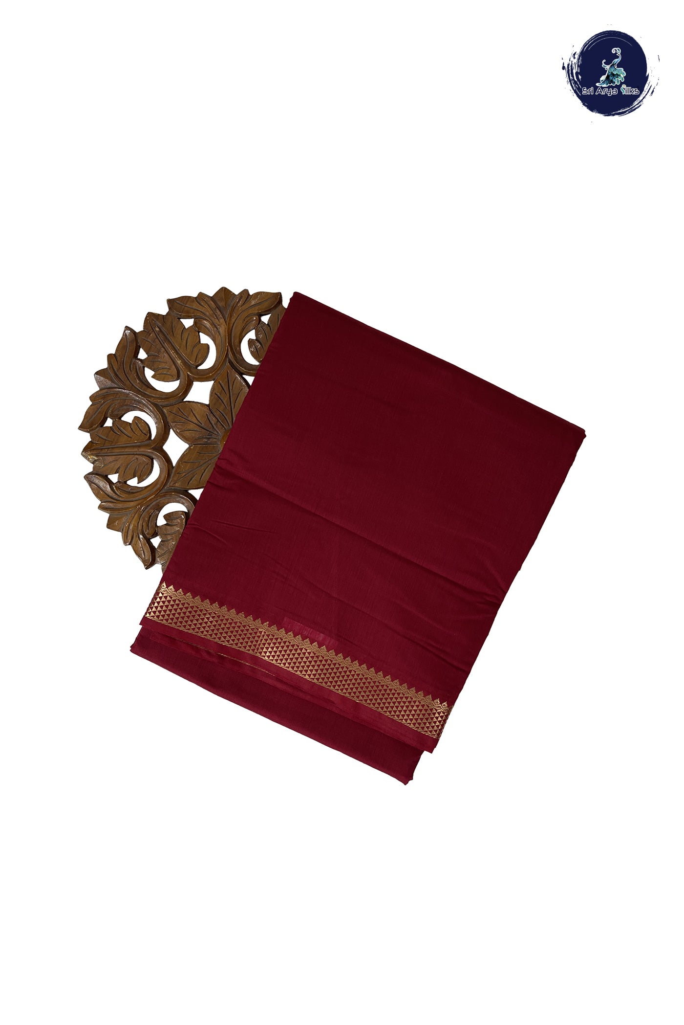 Maroon Madisar Semi Silk Cotton Saree With Plain Pattern