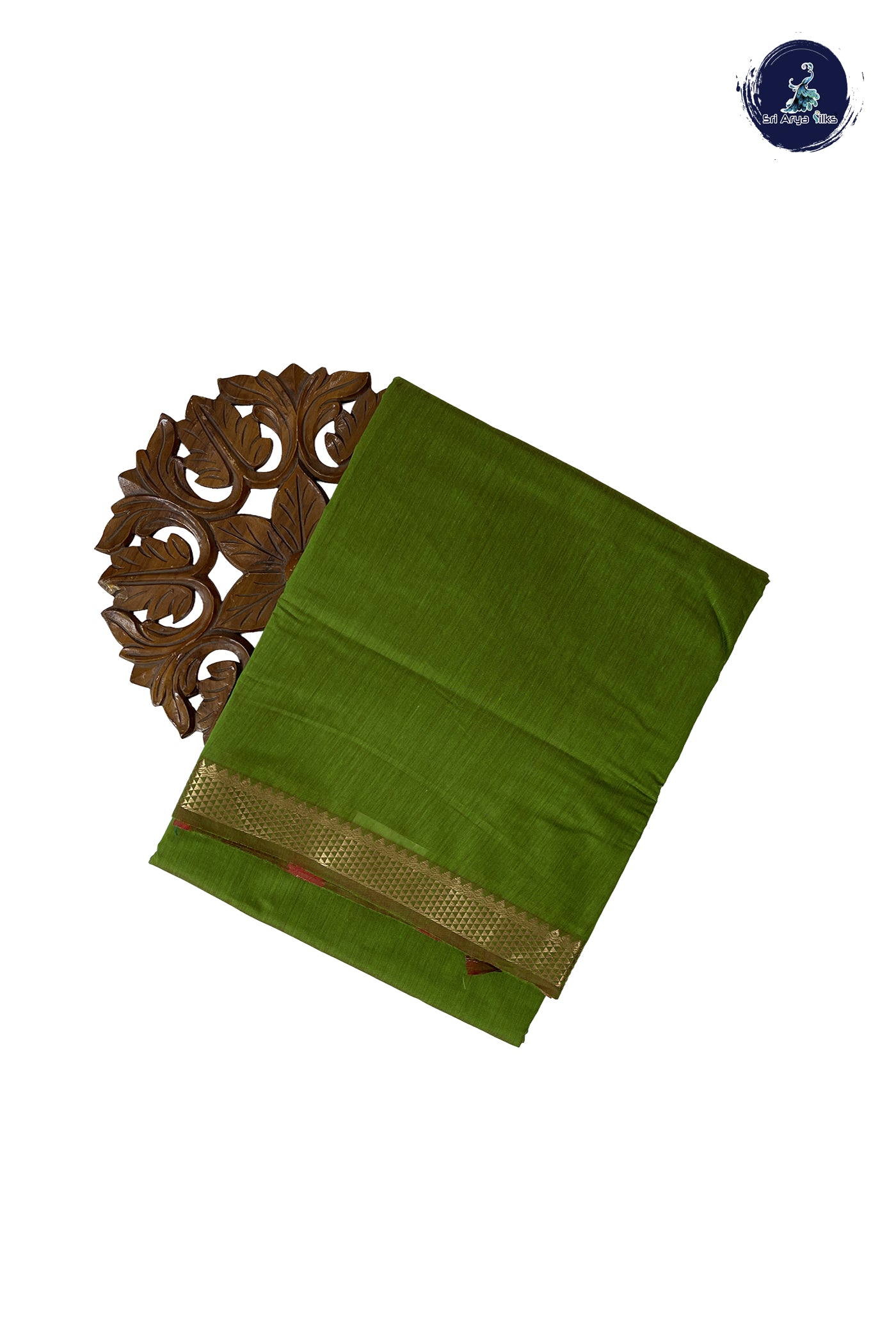 Light Green Madisar Semi Silk Cotton Saree With Plain Pattern