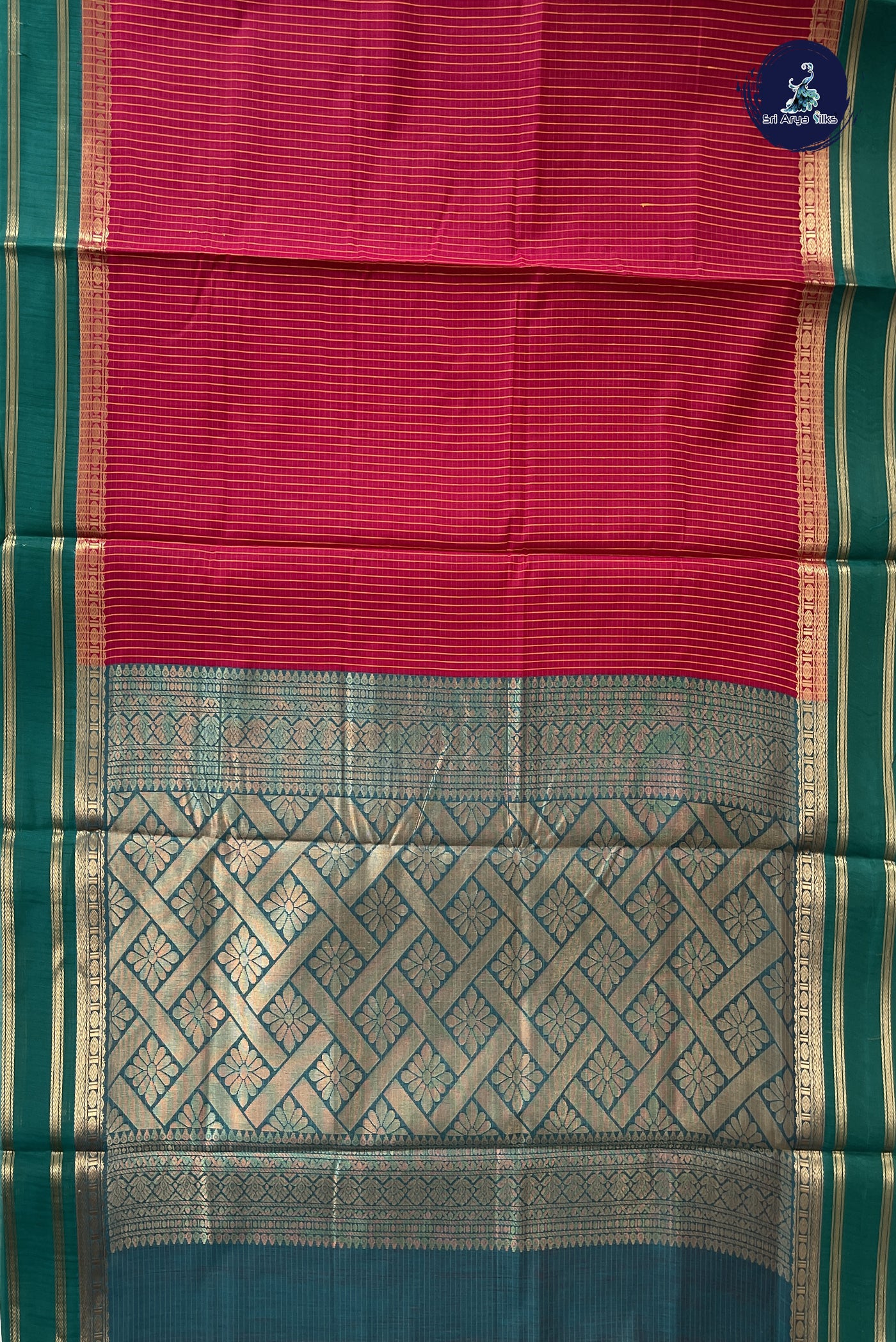 Dark Pink Madisar Semi Silk Cotton Saree With Checked Pattern