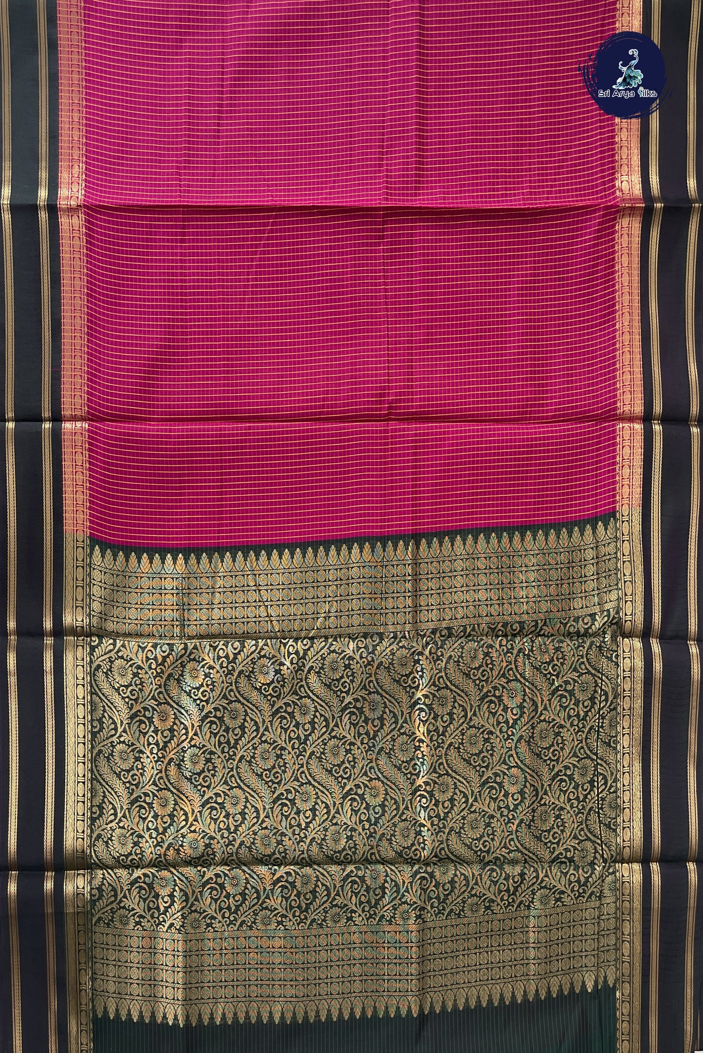 Magenta Madisar Semi Silk Cotton Saree With Checked Pattern