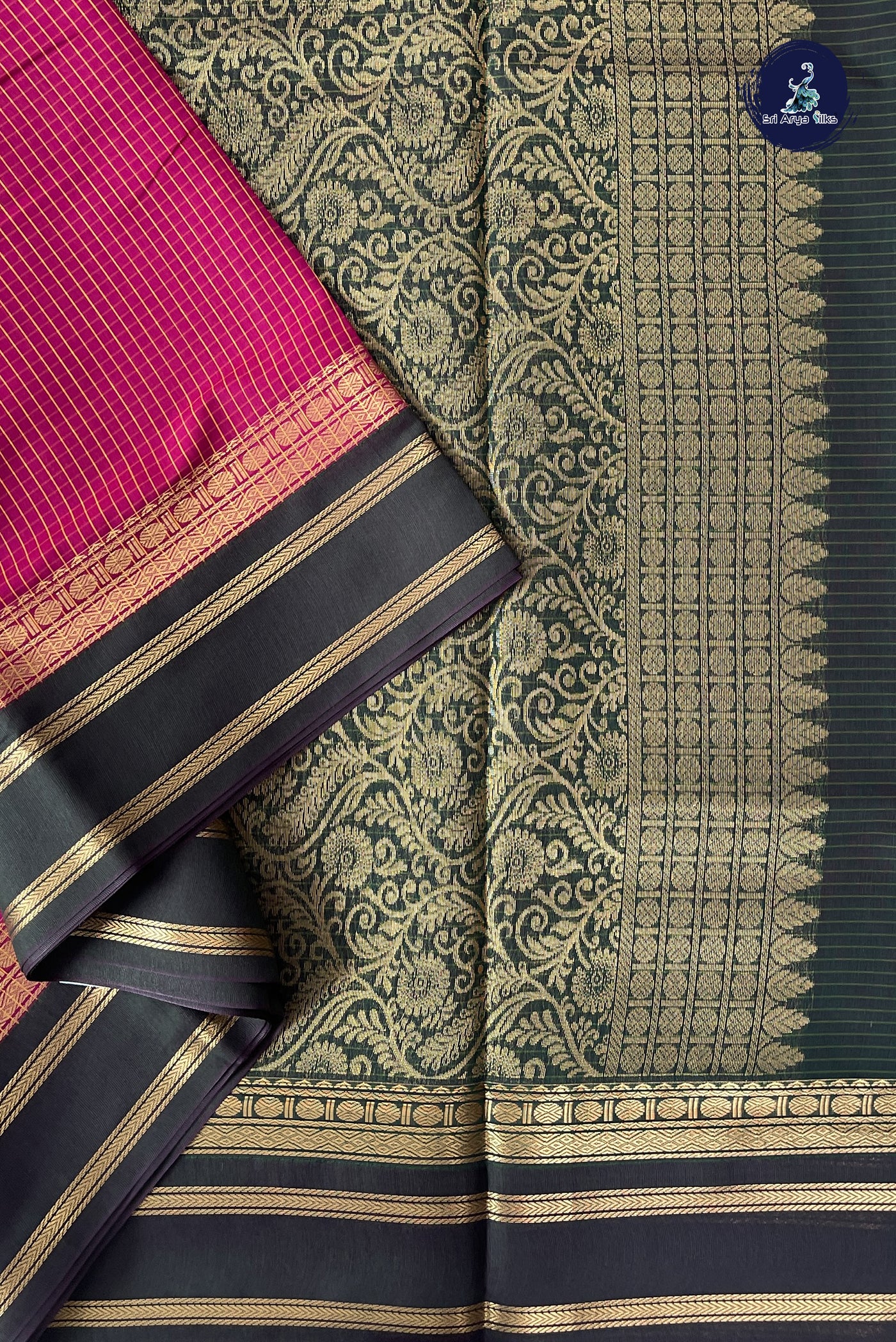 Magenta Madisar Semi Silk Cotton Saree With Checked Pattern