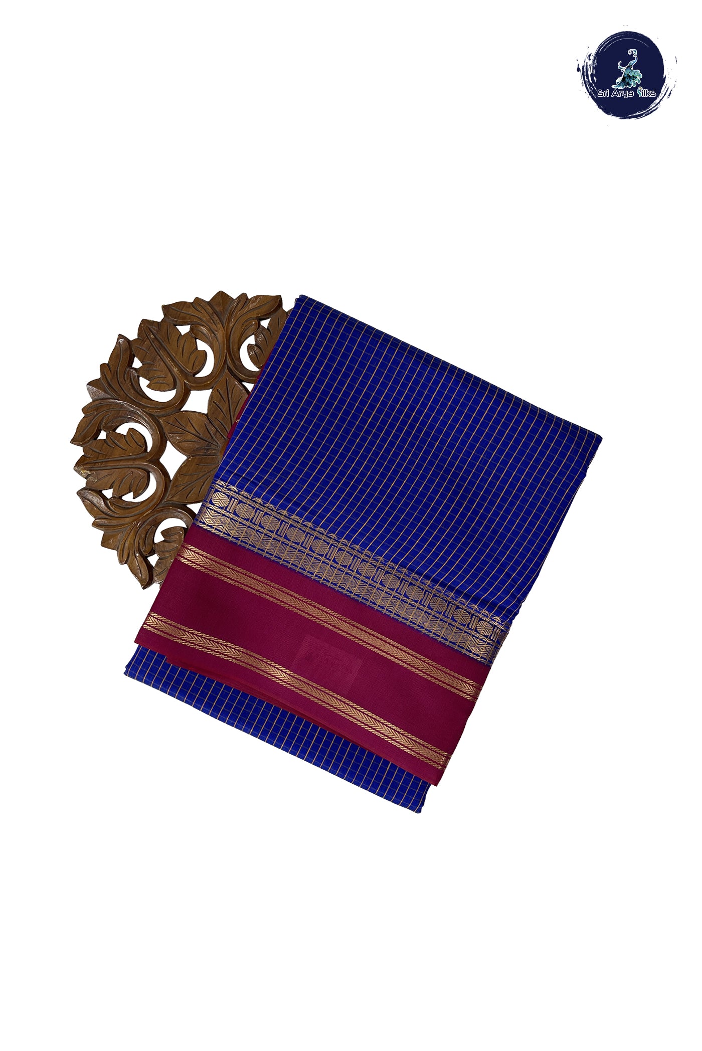 MS Blue Madisar Semi Silk Cotton Saree With Checked Pattern