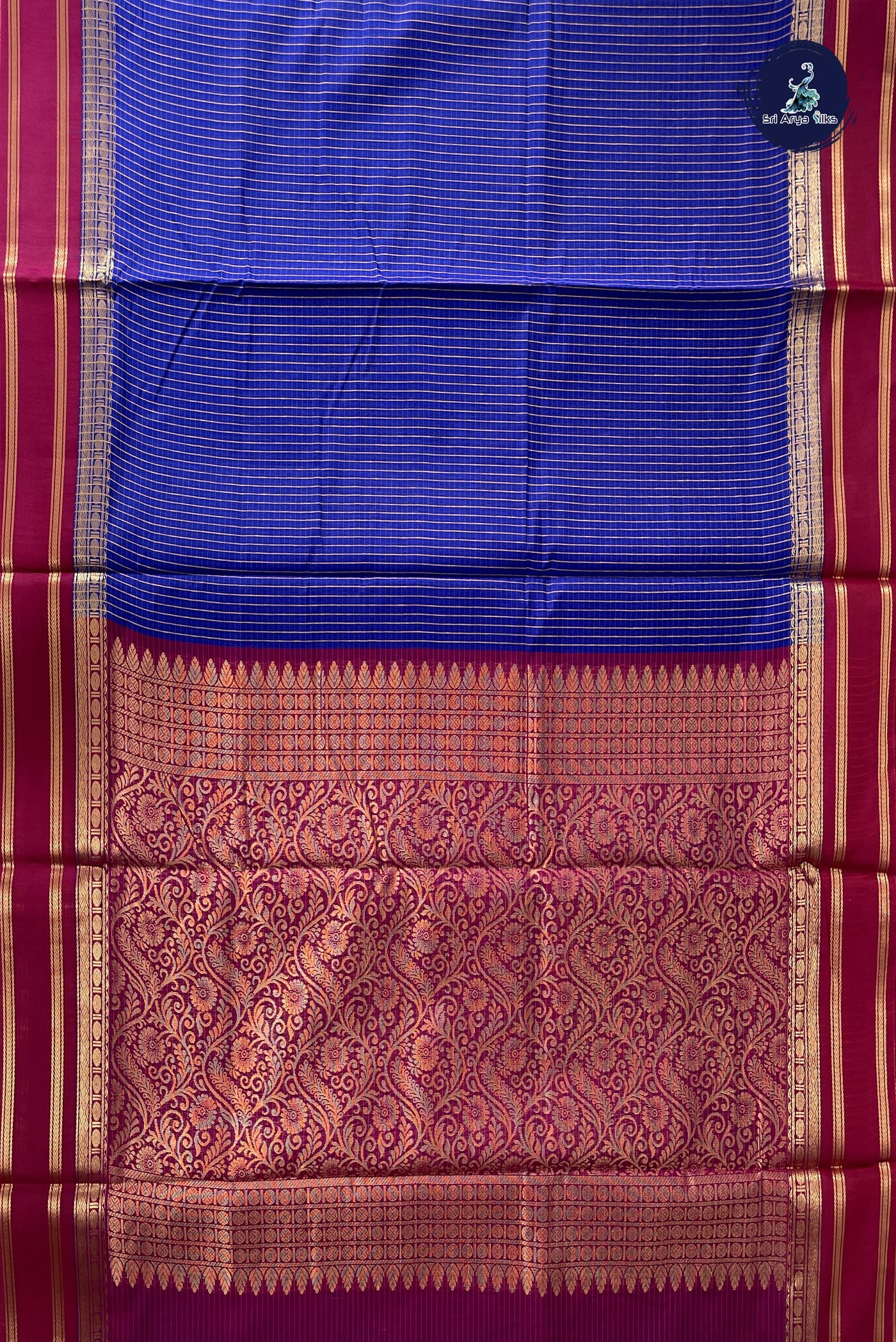 MS Blue Madisar Semi Silk Cotton Saree With Checked Pattern
