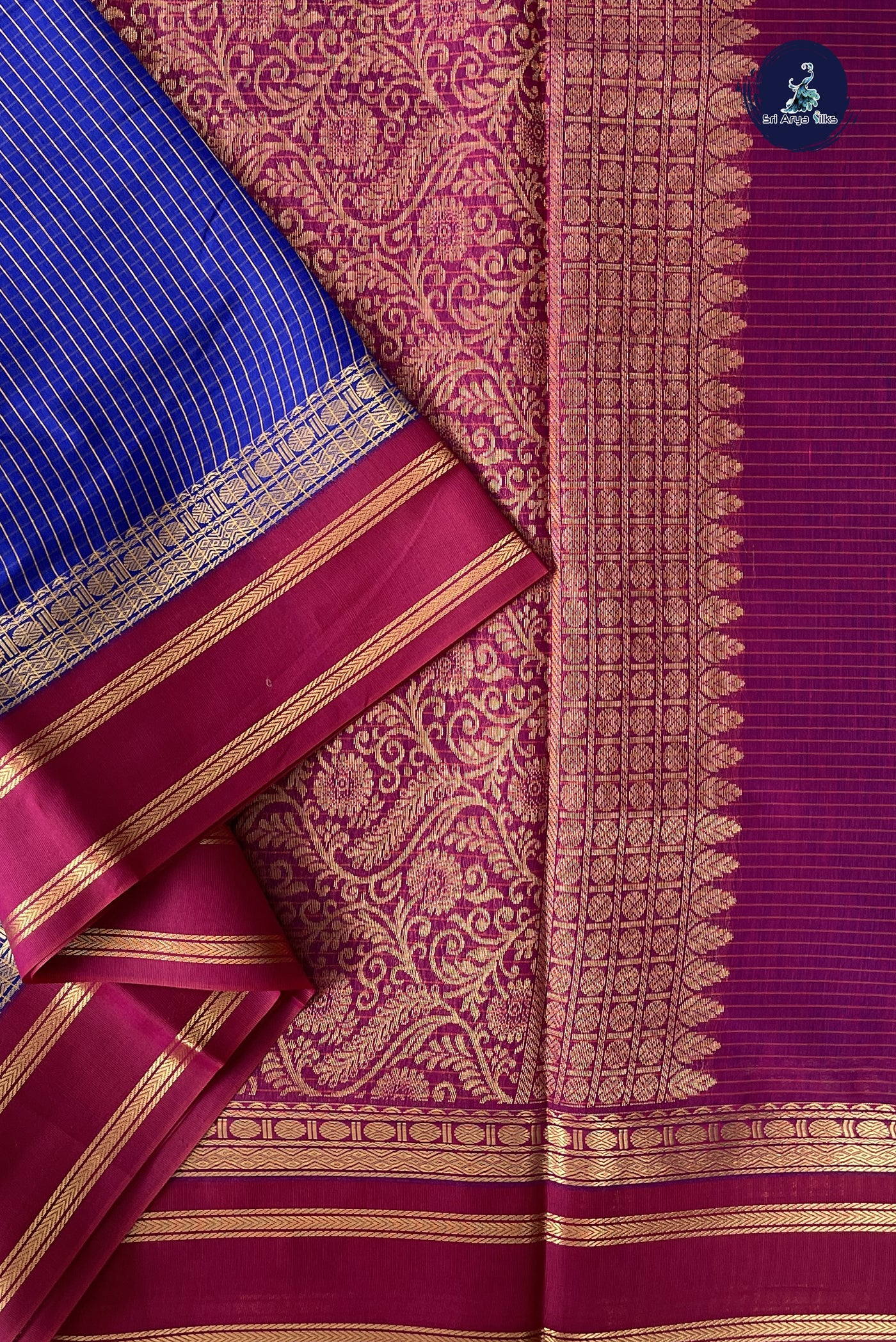 MS Blue Madisar Semi Silk Cotton Saree With Checked Pattern