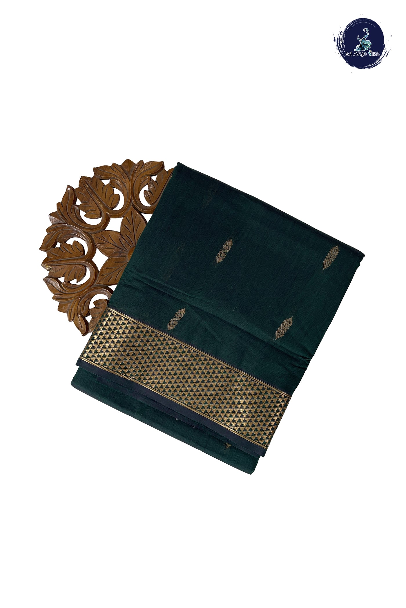 Bottle Green Madisar Semi Silk Cotton Saree With Zari Buttas Pattern