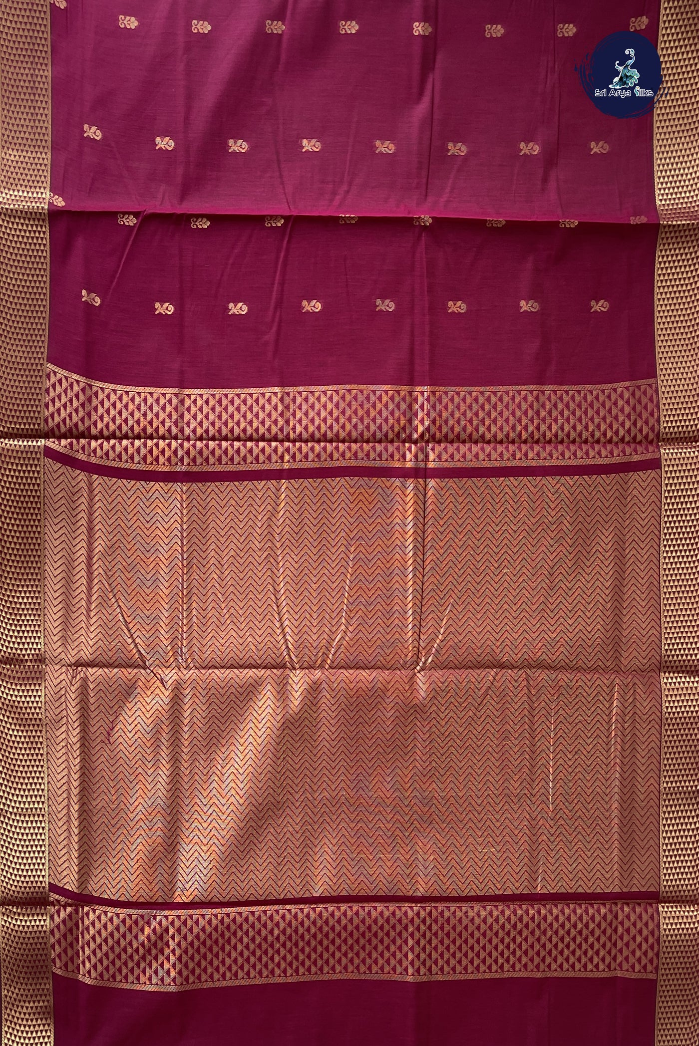 Pinkish Maroon Madisar Semi Silk Cotton Saree With Zari Buttas Pattern