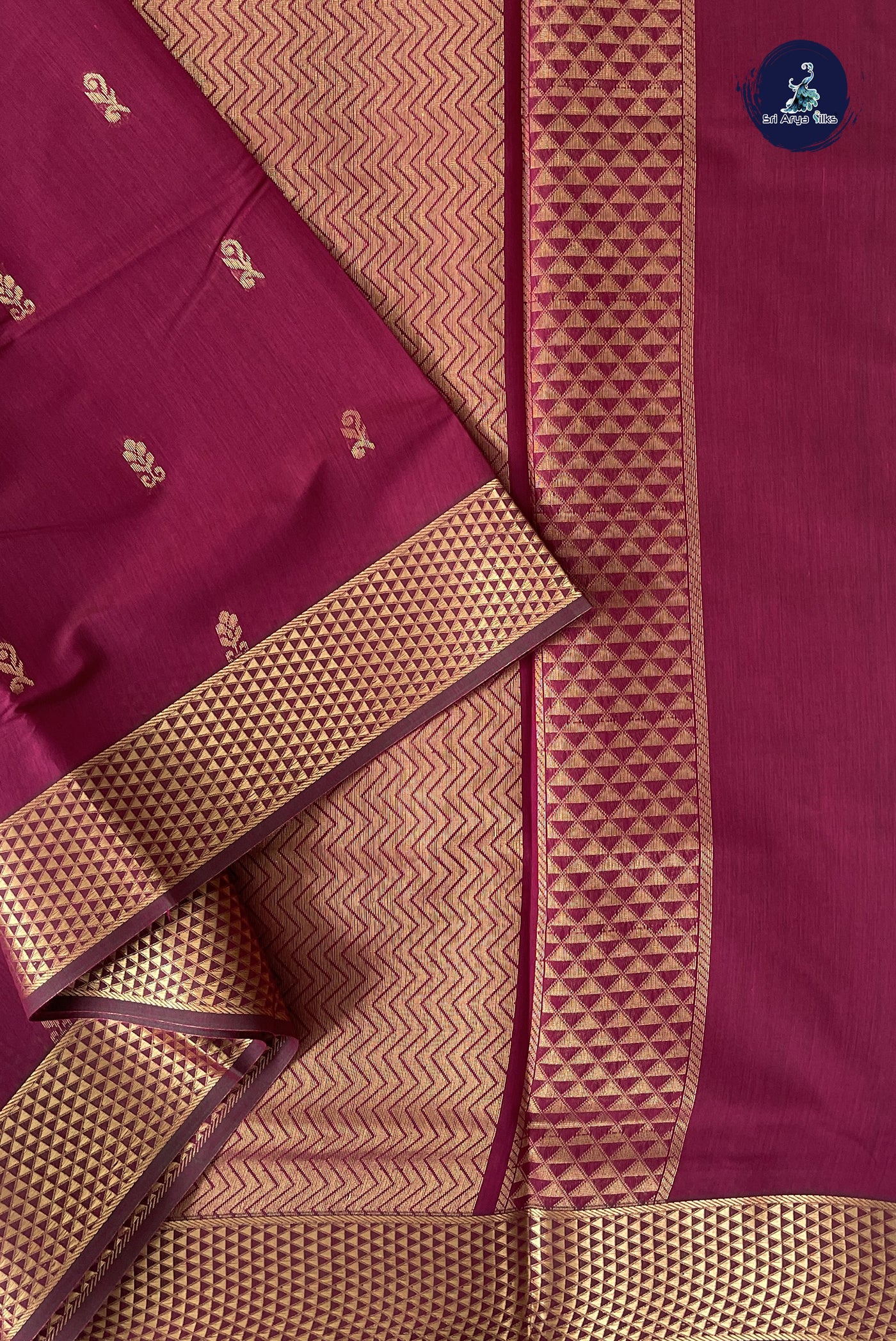 Pinkish Maroon Madisar Semi Silk Cotton Saree With Zari Buttas Pattern