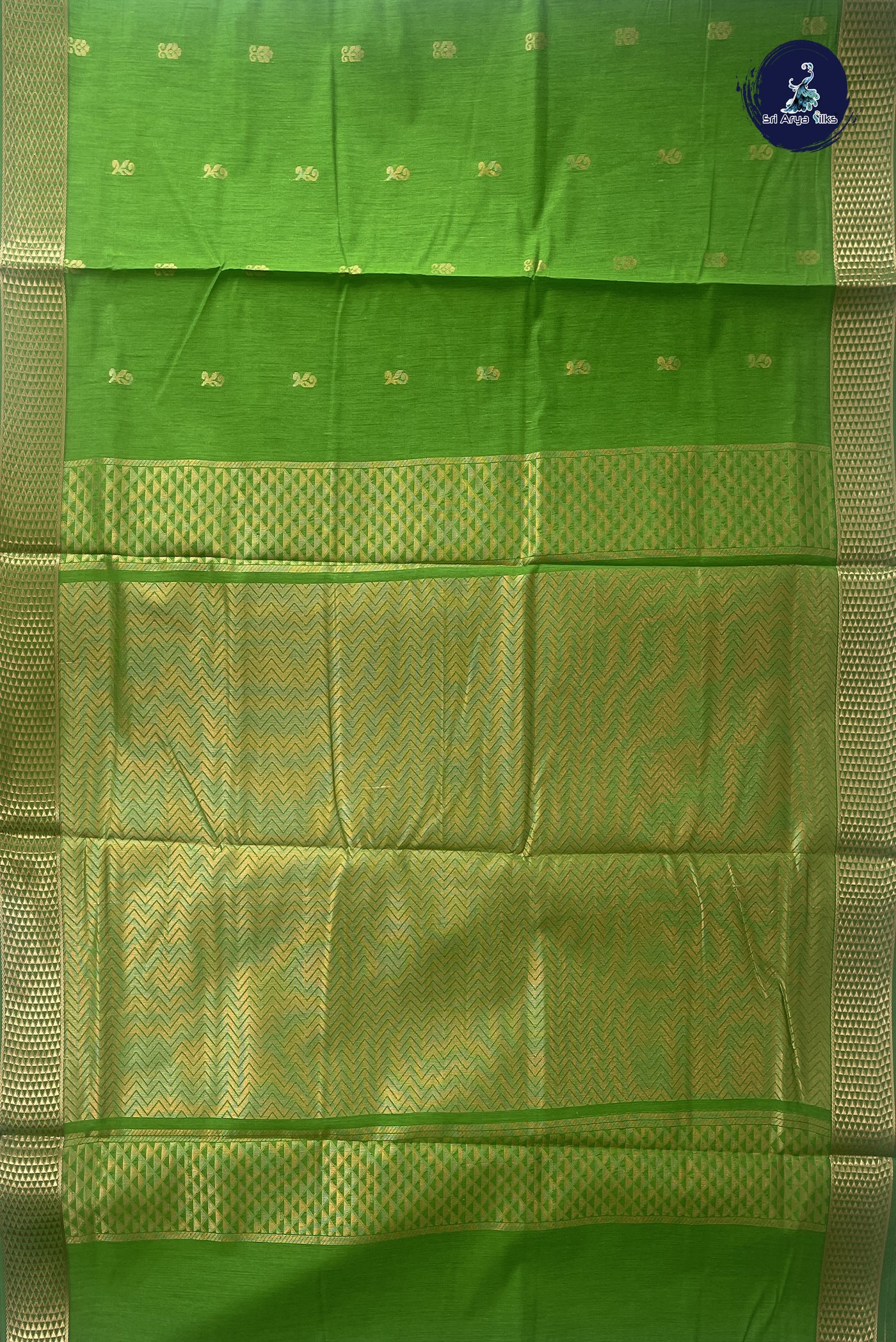 Light Green Madisar Semi Silk Cotton Saree With Zari Buttas Pattern