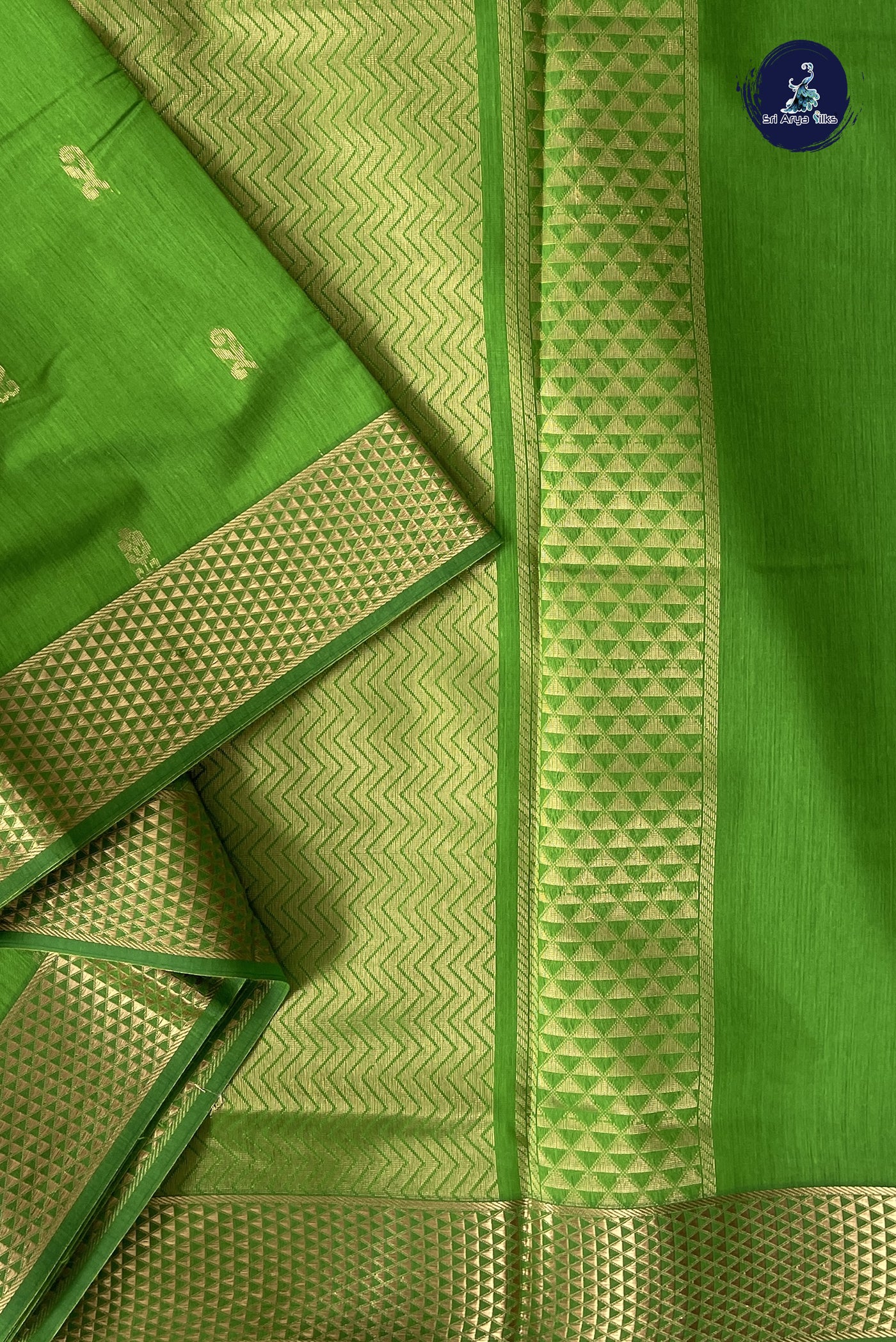 Light Green Madisar Semi Silk Cotton Saree With Zari Buttas Pattern