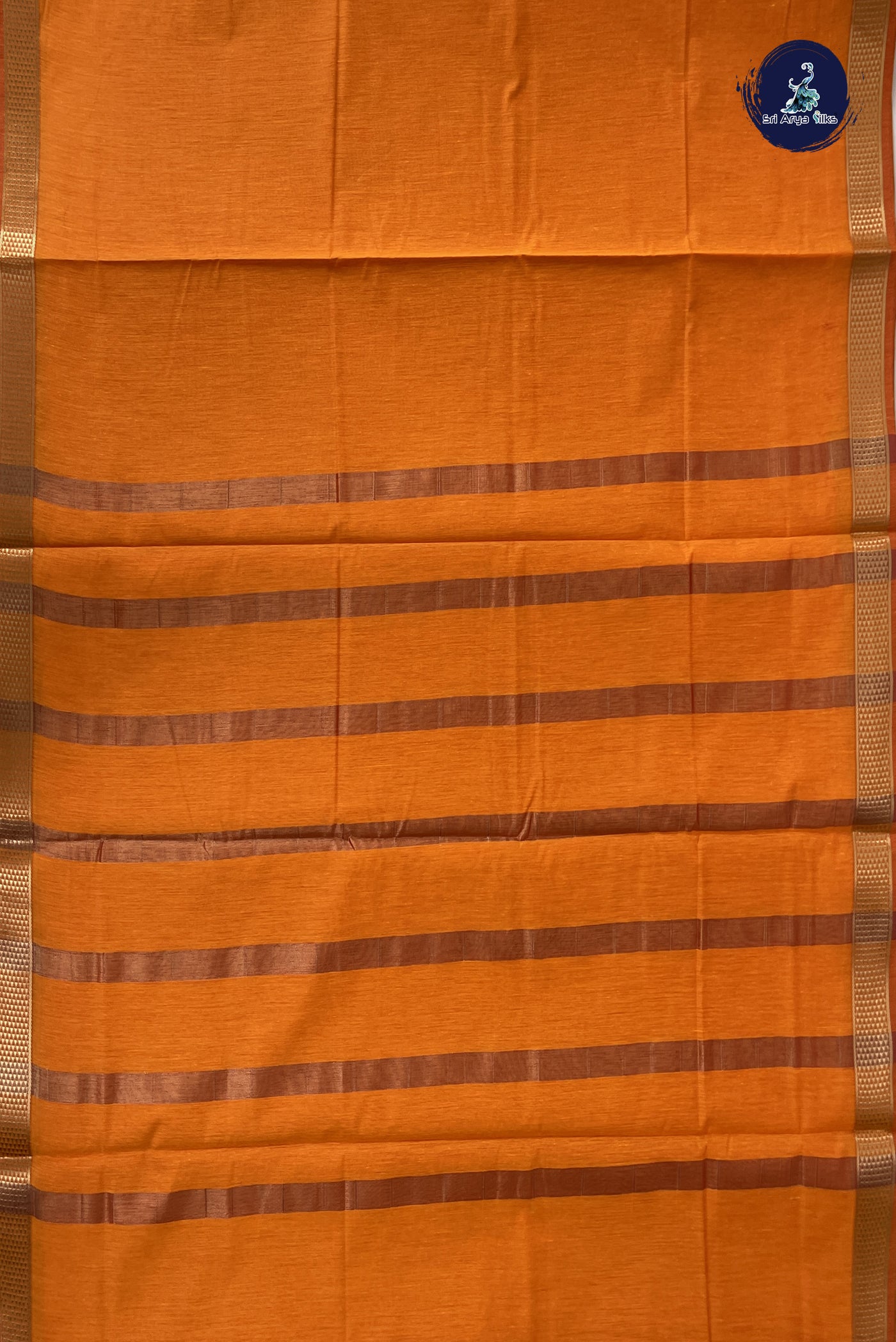 Yellowish Orange Madisar Semi Silk Cotton Saree With Plain Pattern