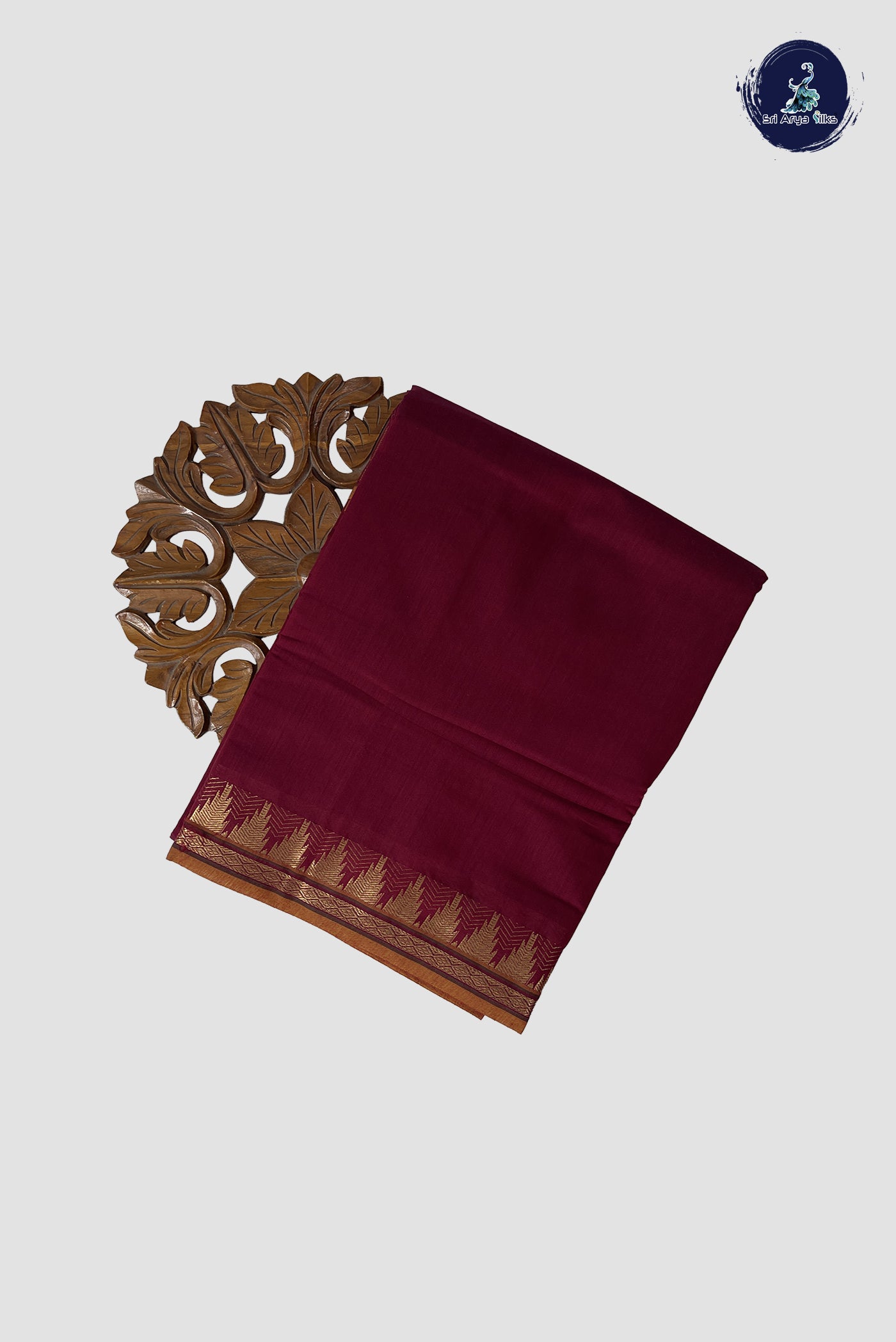 Maroon Madisar Semi Silk Cotton Saree With Plain Pattern