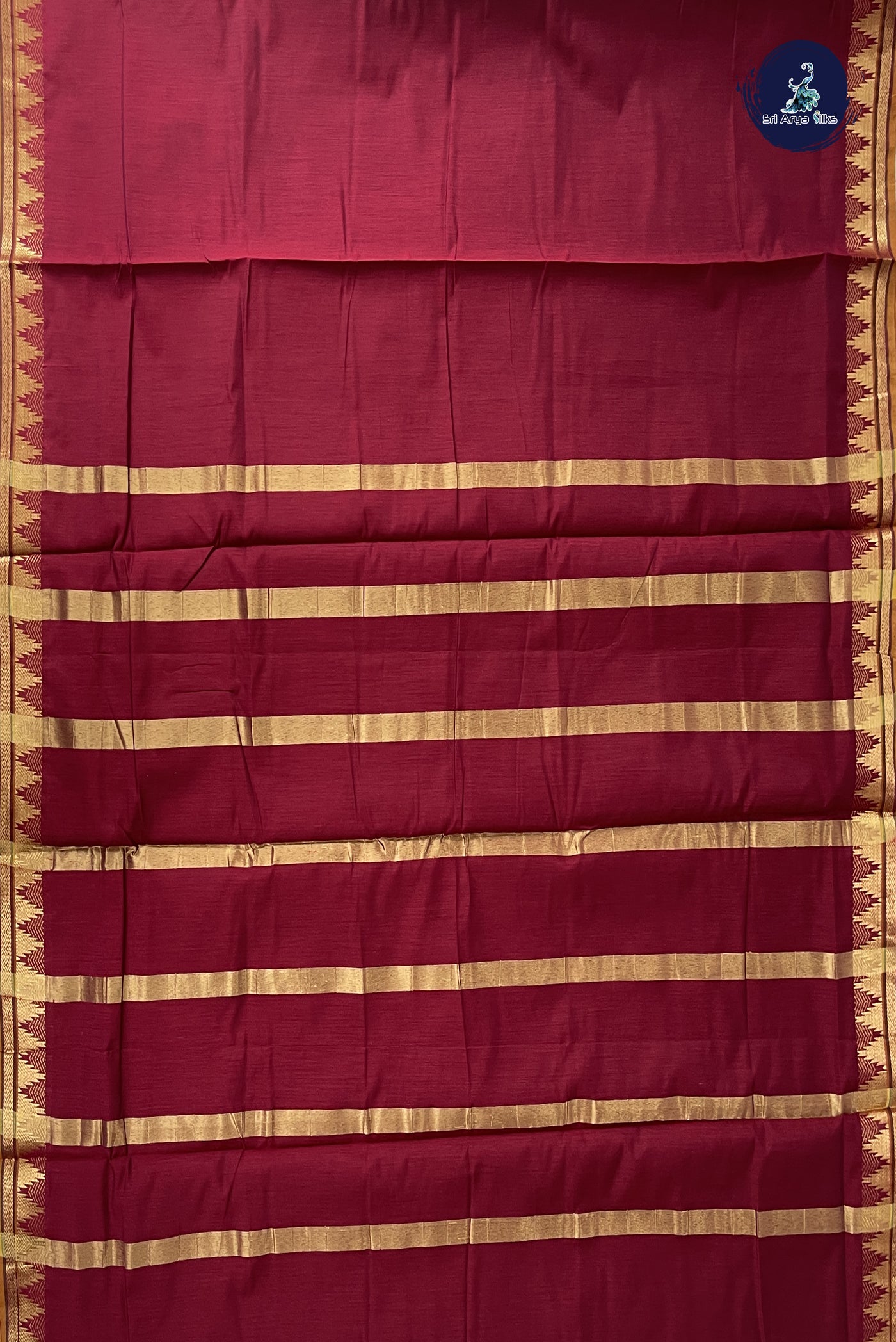 Maroon Madisar Semi Silk Cotton Saree With Plain Pattern