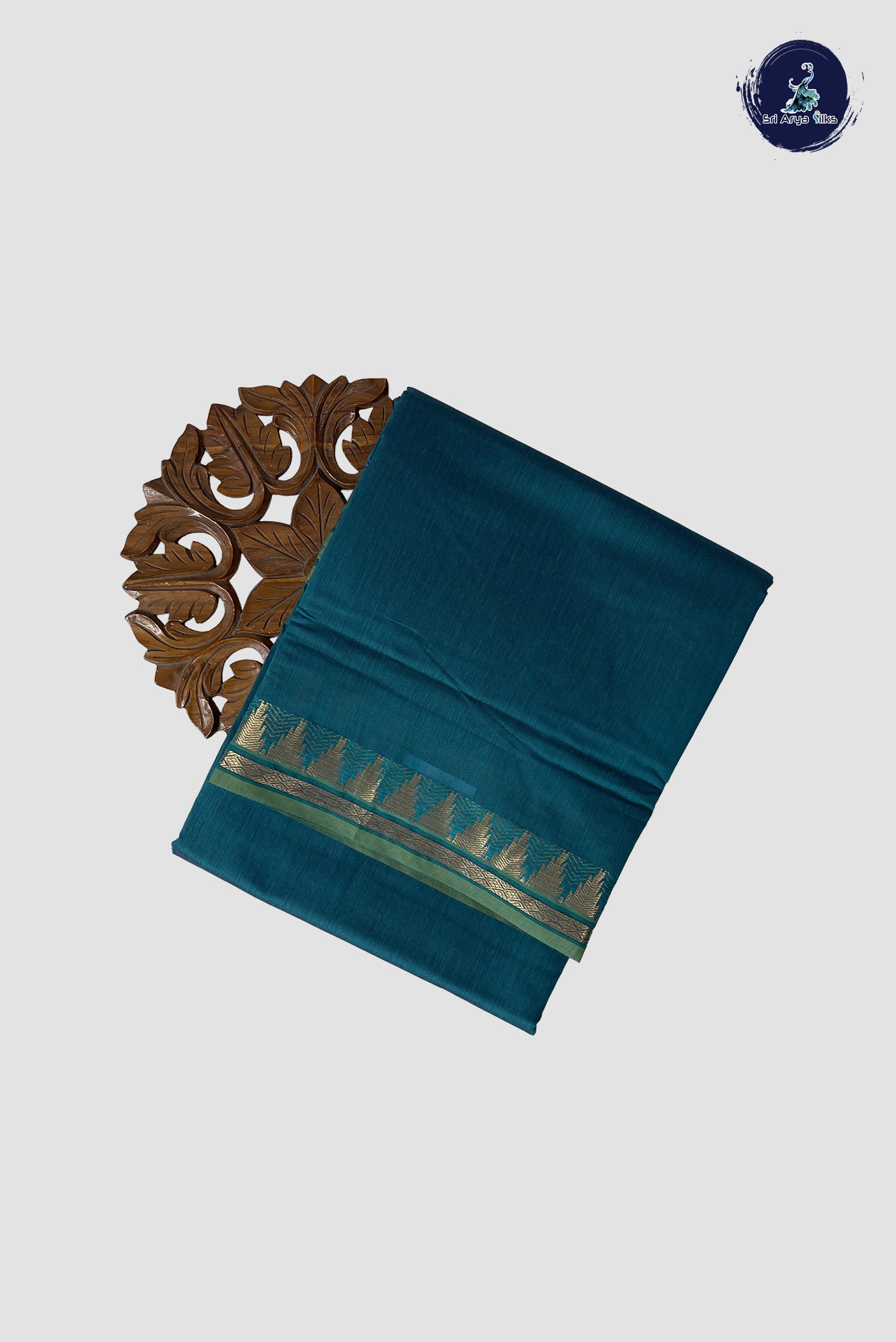 Sapphire Green Madisar Semi Silk Cotton Saree With Plain Pattern