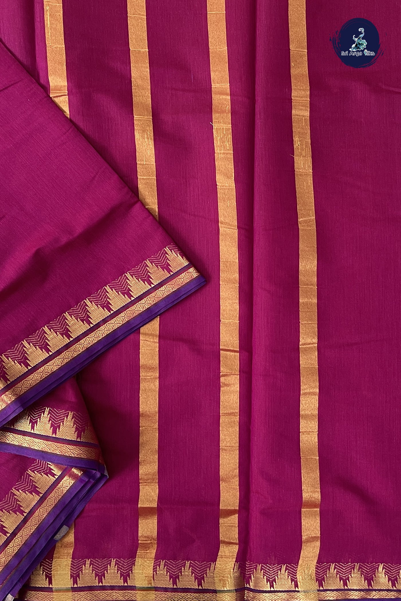 Magenta Purple Madisar Semi Silk Cotton Saree With Plain Pattern